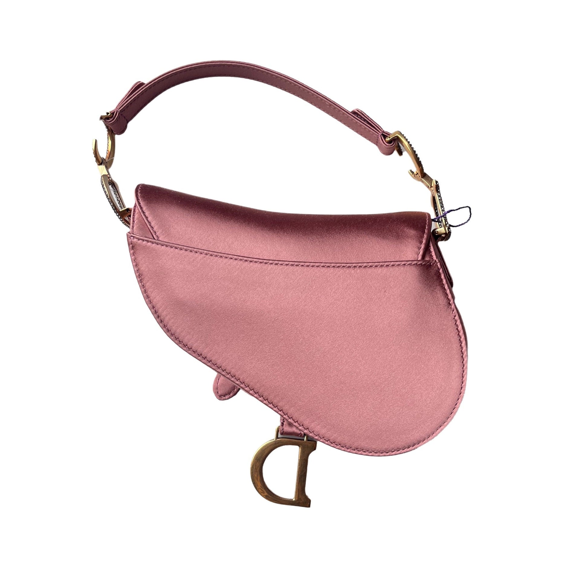 Dior Saddle Silk Rose With Crystal Buckle Handbag Satin Pink Travel Bag
