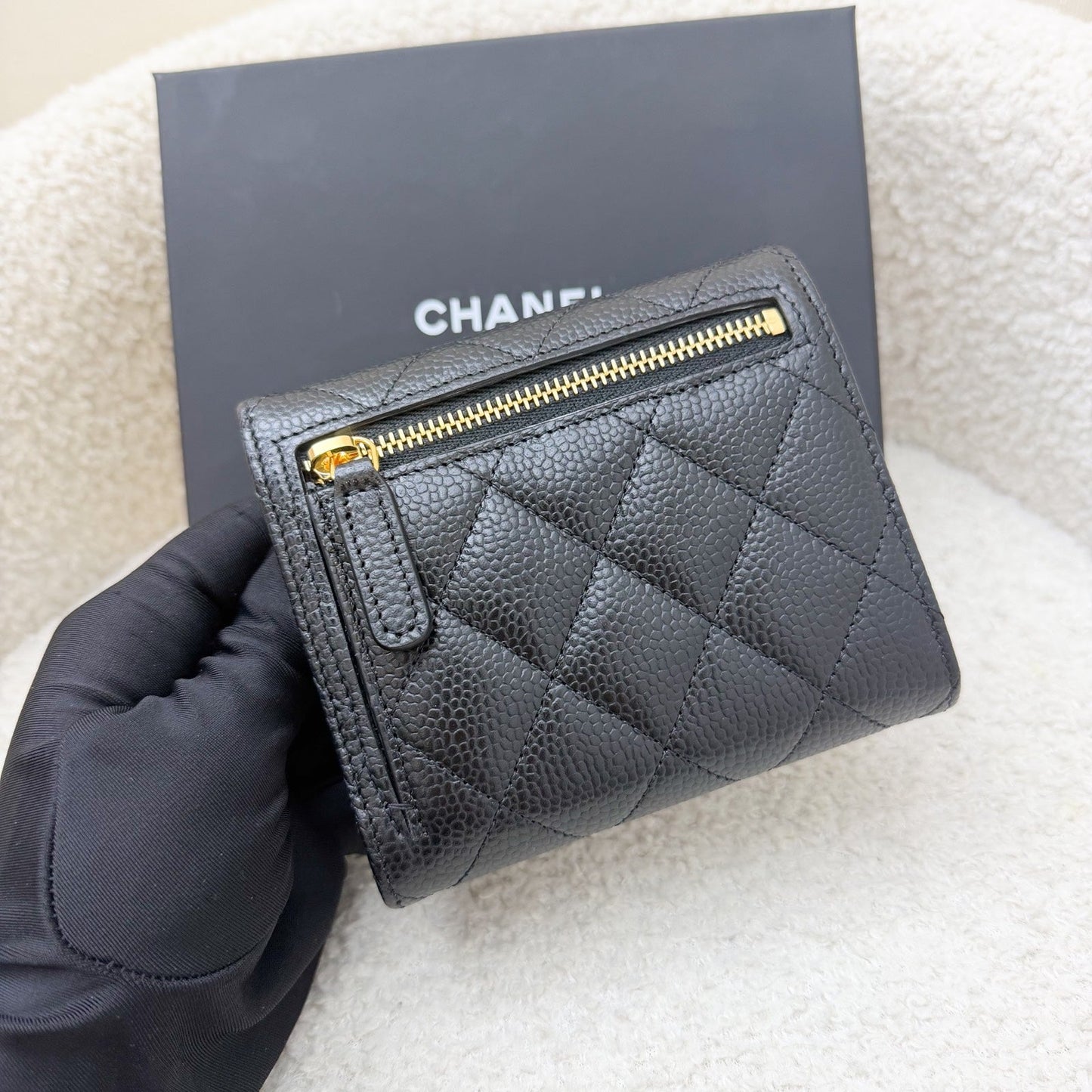 Chanel Classic Trifold Compact Wallet In Black Caviar And Ghw ( ) Bag