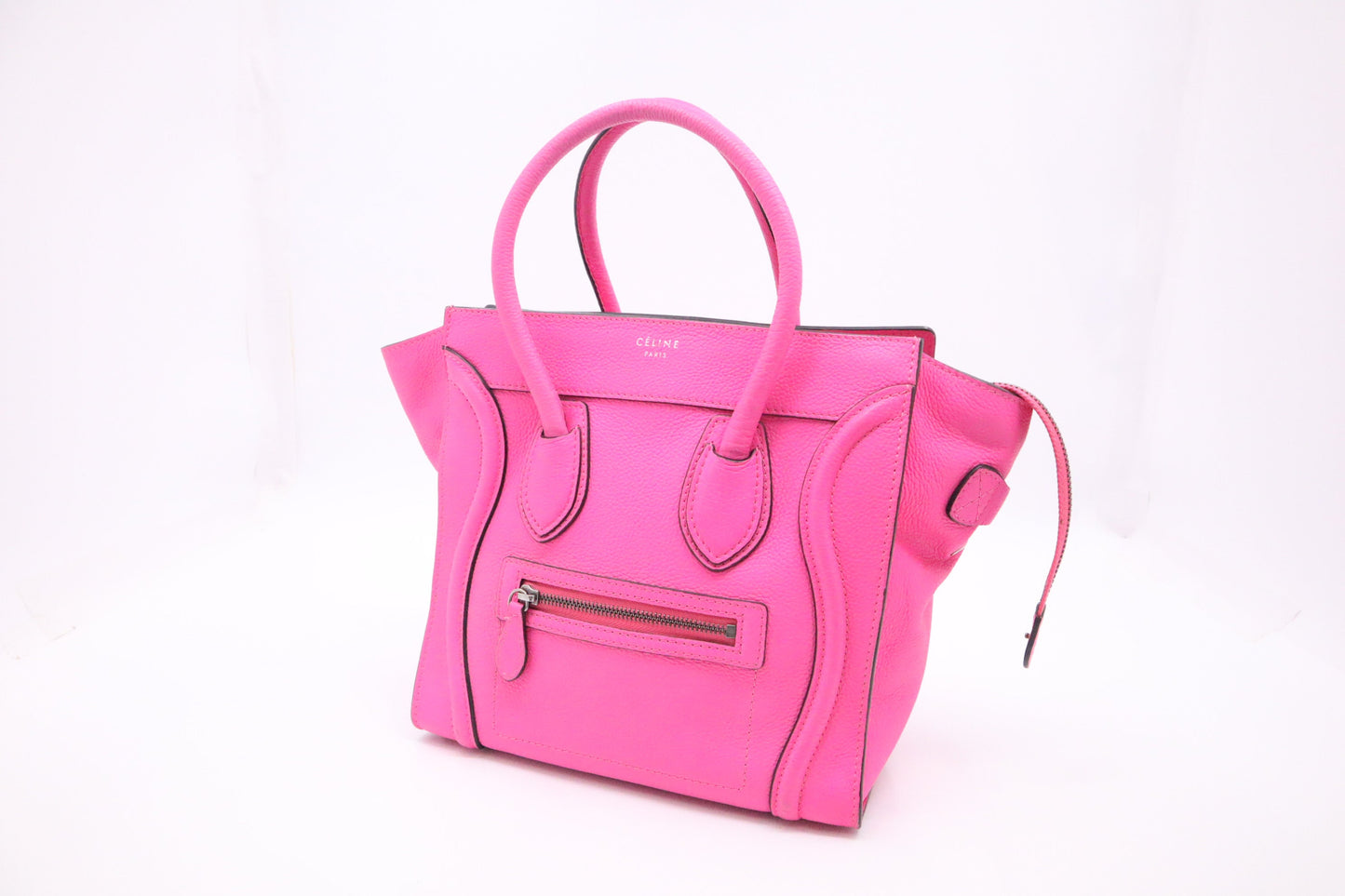 Celine Micro Luggage In Drummed Handbag Leather Pink Travel Bag