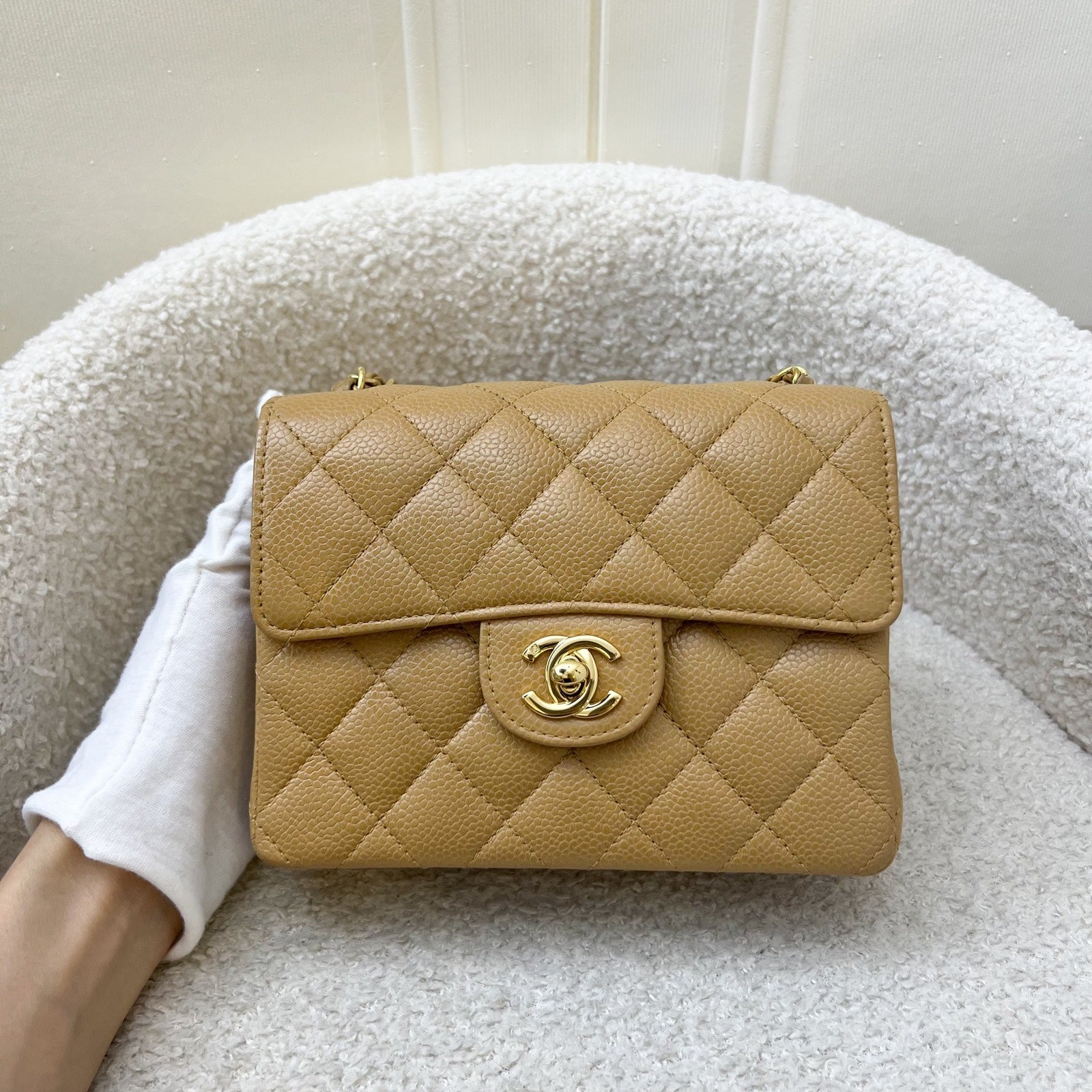 Chanel   Square Mini in Dark Beige Caviar and 24K GHW