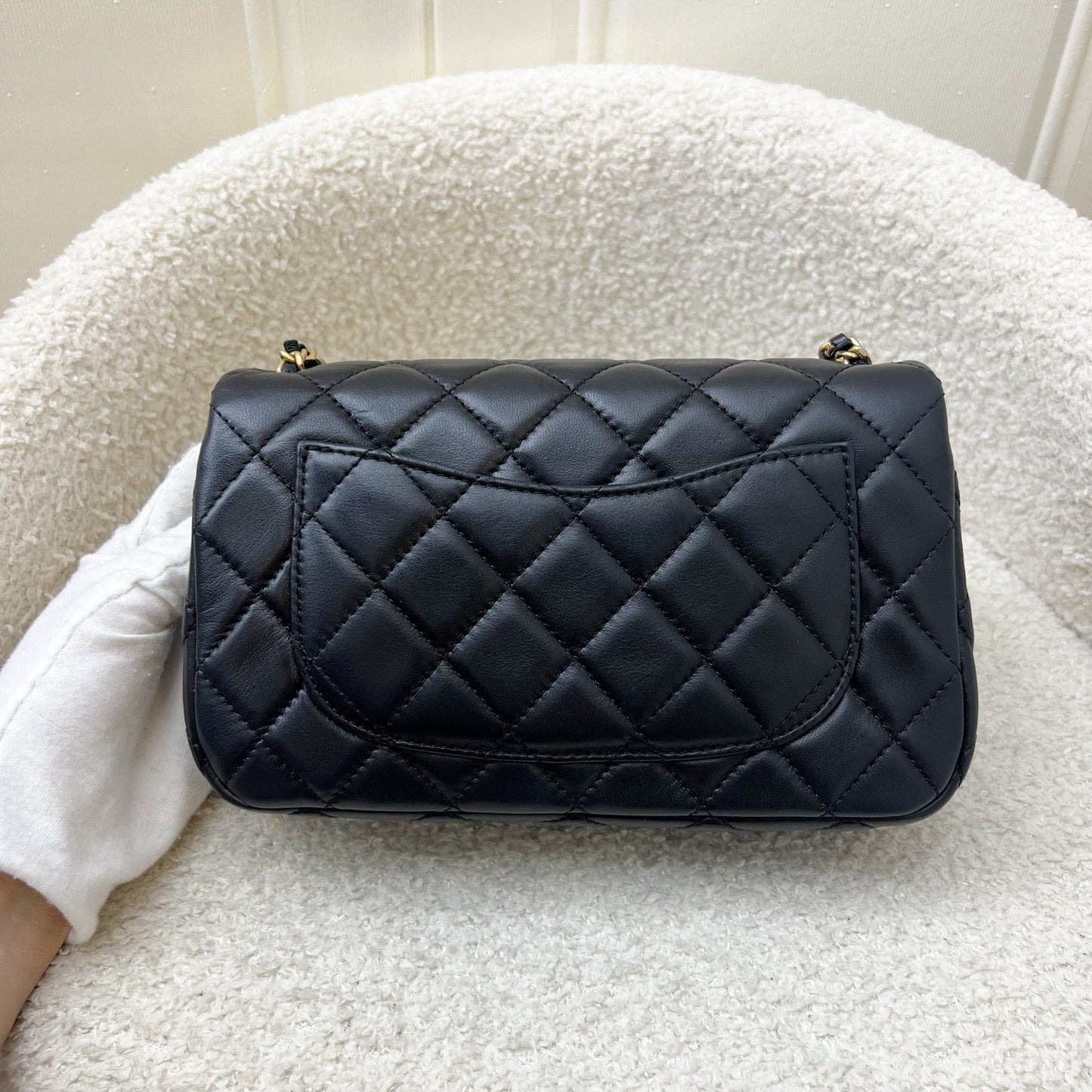 Chanel Pearl Crush Mini Rectangular Flap in Black Lambskin and Aghw Handbag