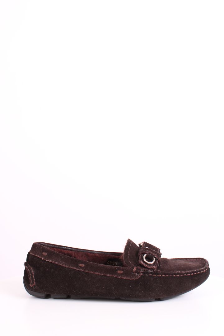Prada Shoe Shearling Lined Loafers 37 Suede Brown Shoes