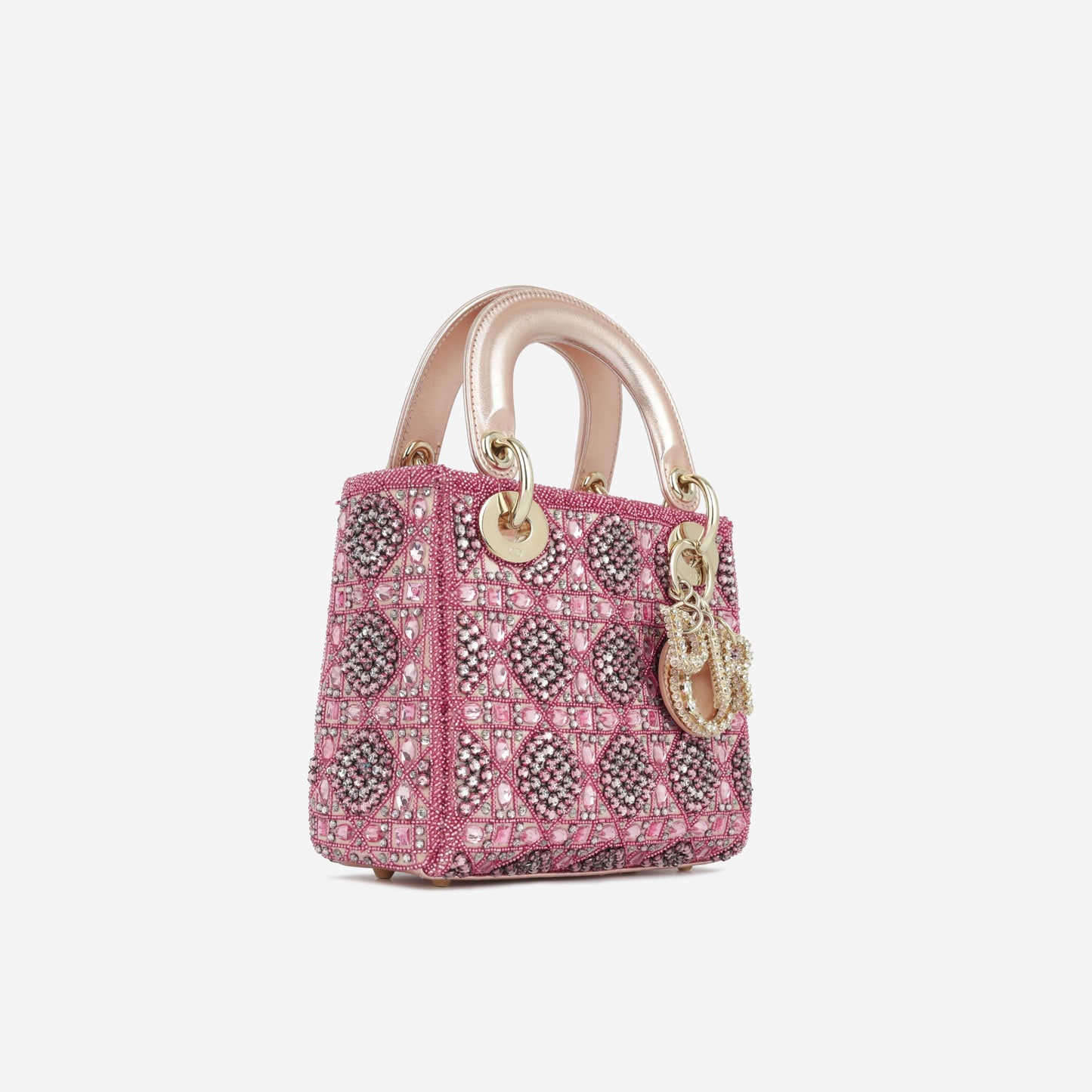Dior Christian Lady Crystal Beaded Crossbody Bag Pink Mini
