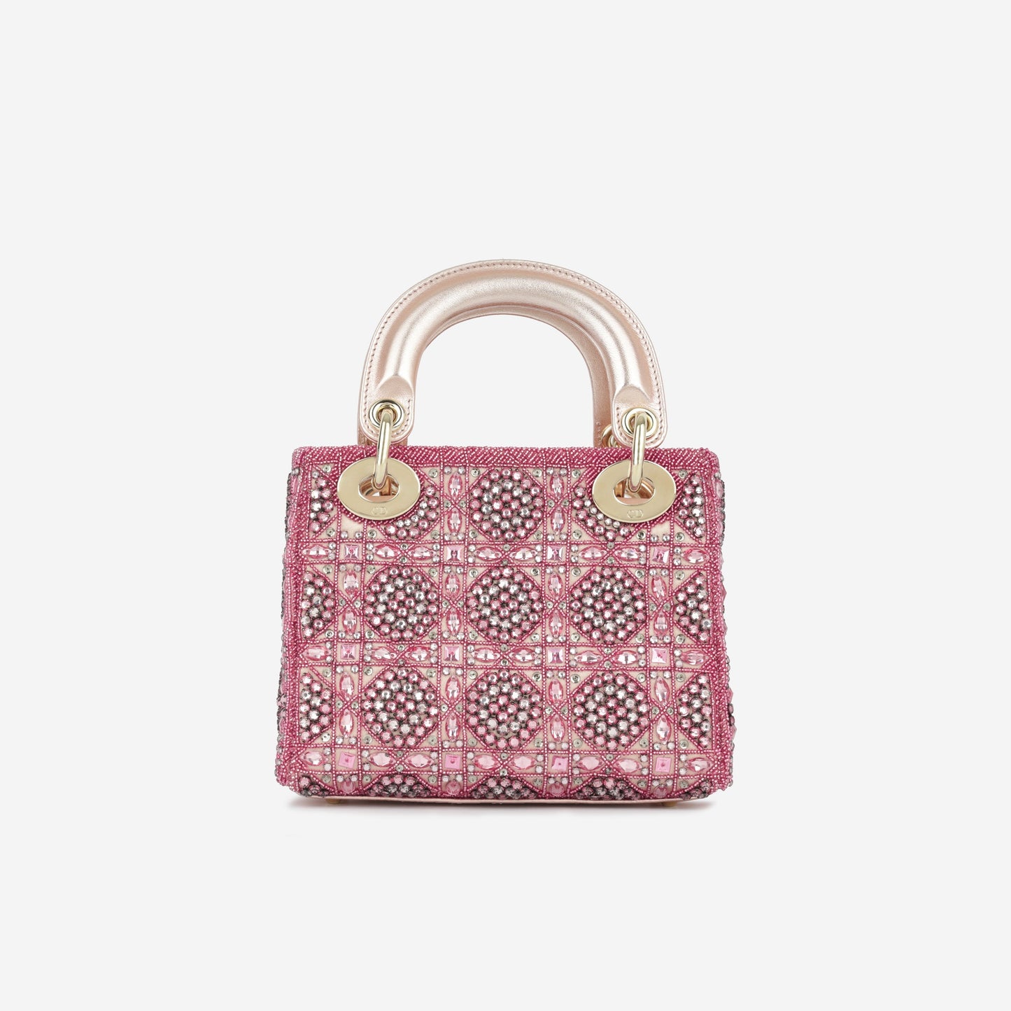 Dior Christian Lady Crystal Beaded Crossbody Bag Pink Mini