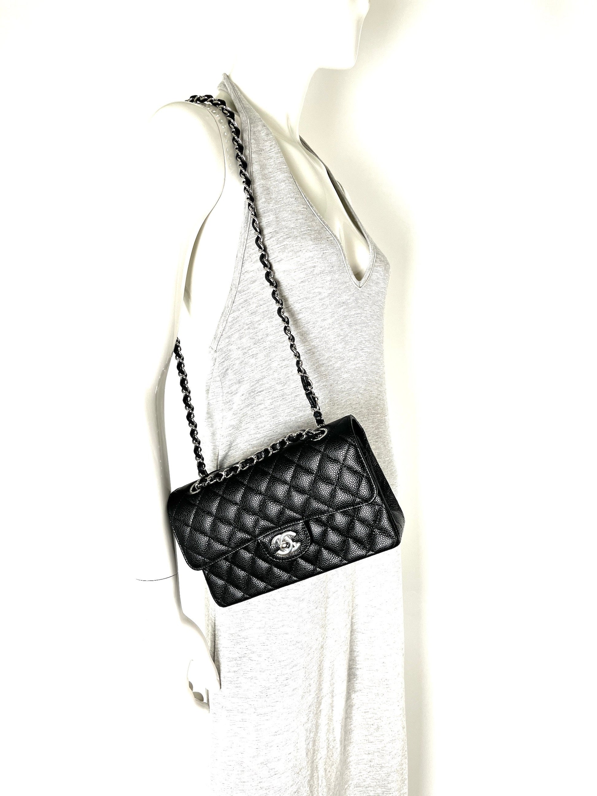 Chanel New Black Small Quilted Caviar Leather Double Flap Shoulder Bag