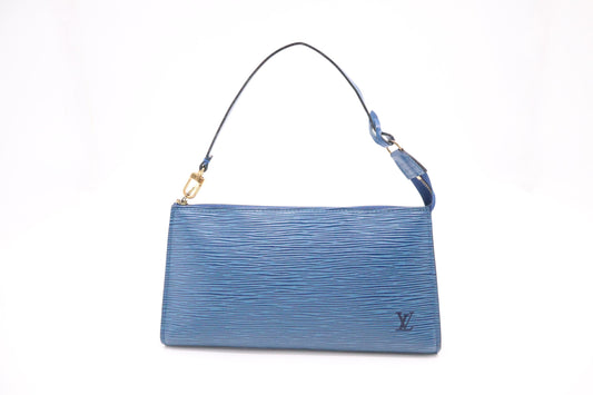 Louis Vuitton Pochette Accessoires Epi Leather Blue Clutch Bag