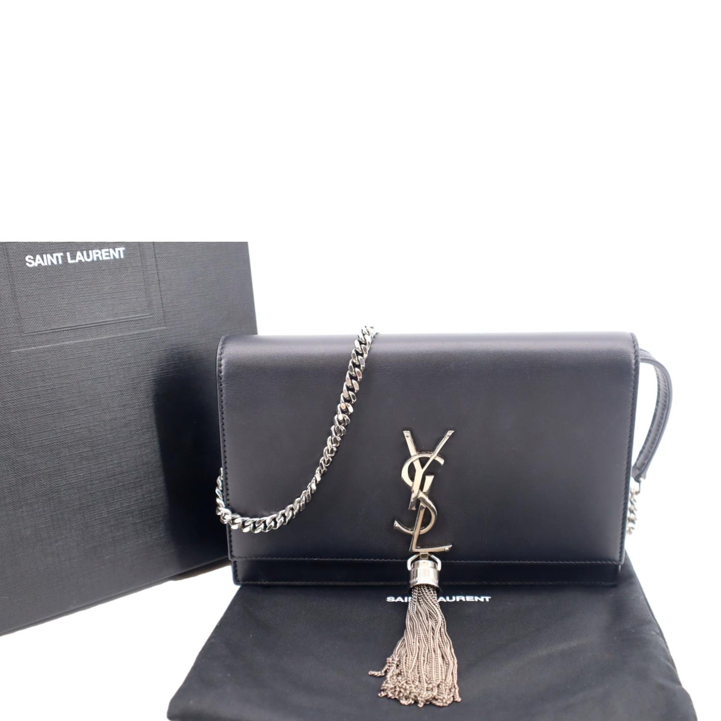 YSL Saint Laurent Yves Kate Tassel Crossbody Bag Leather Black Laurent Kate Chain