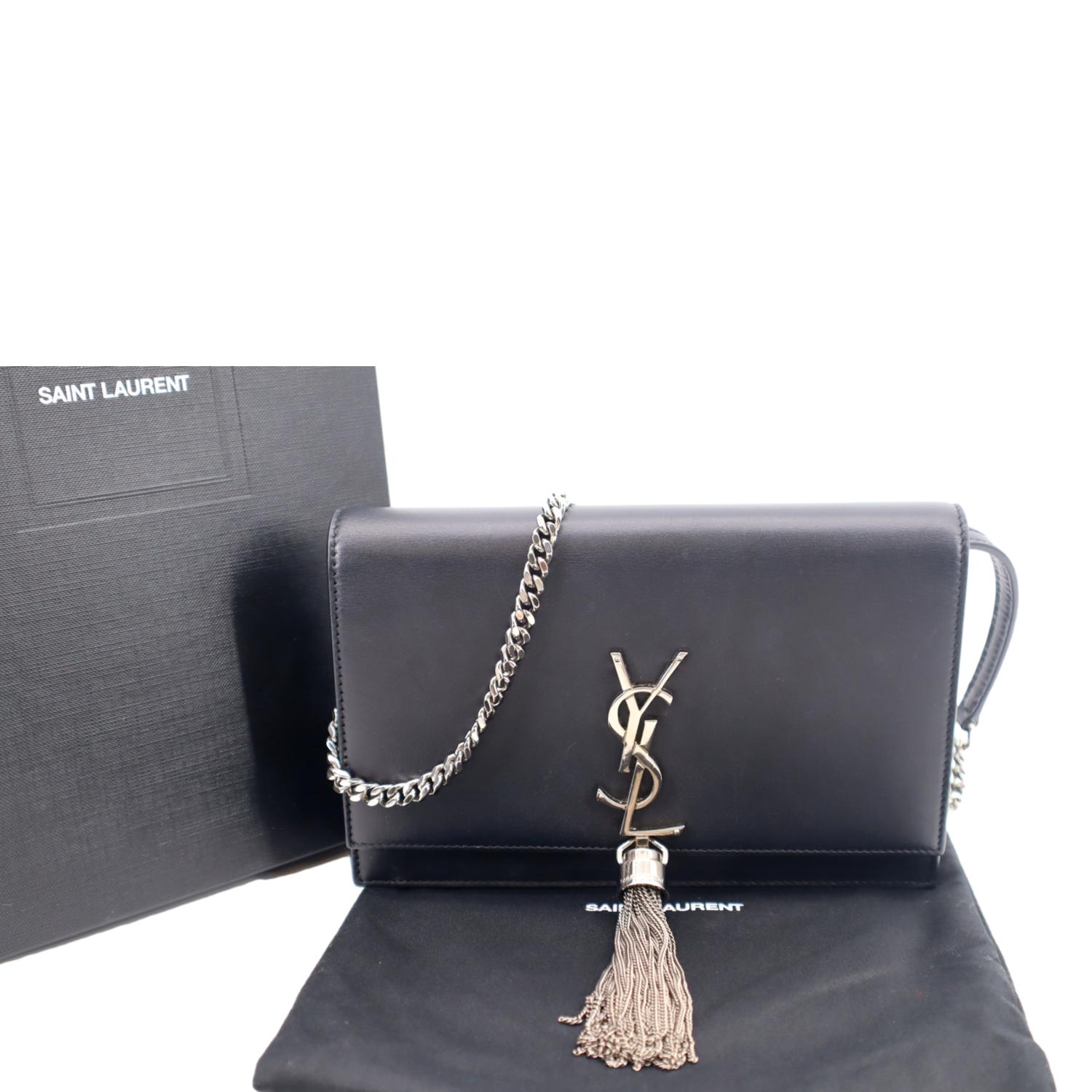 YSL Saint Laurent Yves Kate Tassel Crossbody Bag Leather Black Laurent Kate Chain