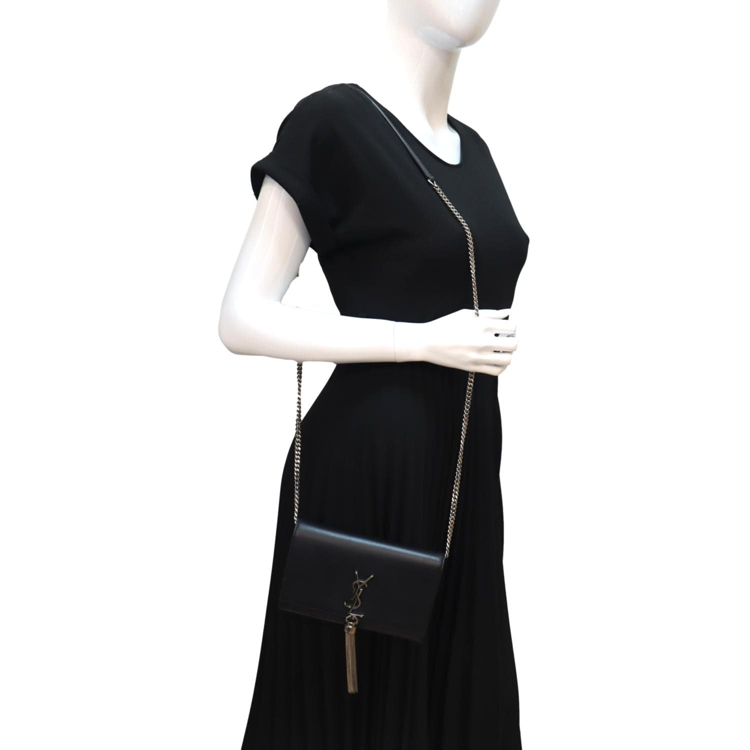 YSL Saint Laurent Yves Kate Tassel Crossbody Bag Leather Black Laurent Kate Chain