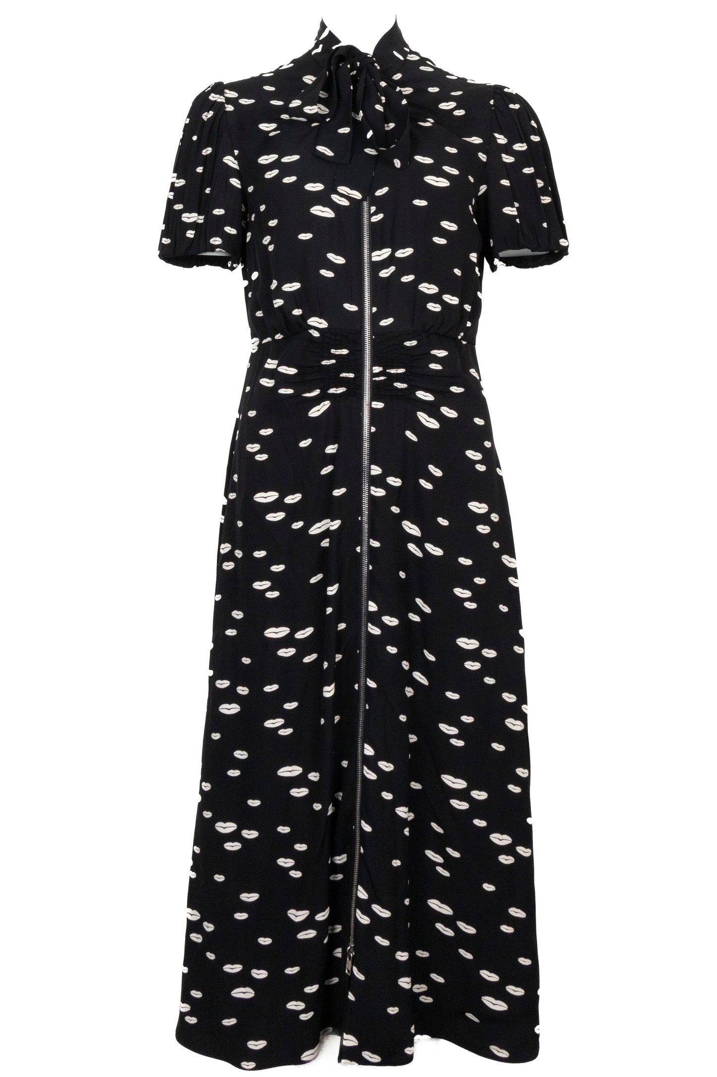 Prada Lip Print Midi Dress Black Handbag