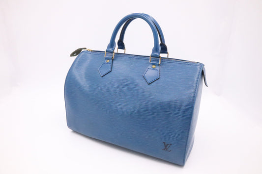 Louis Vuitton Speedy 30 Blue Leather Epi Handbag Epi Leather