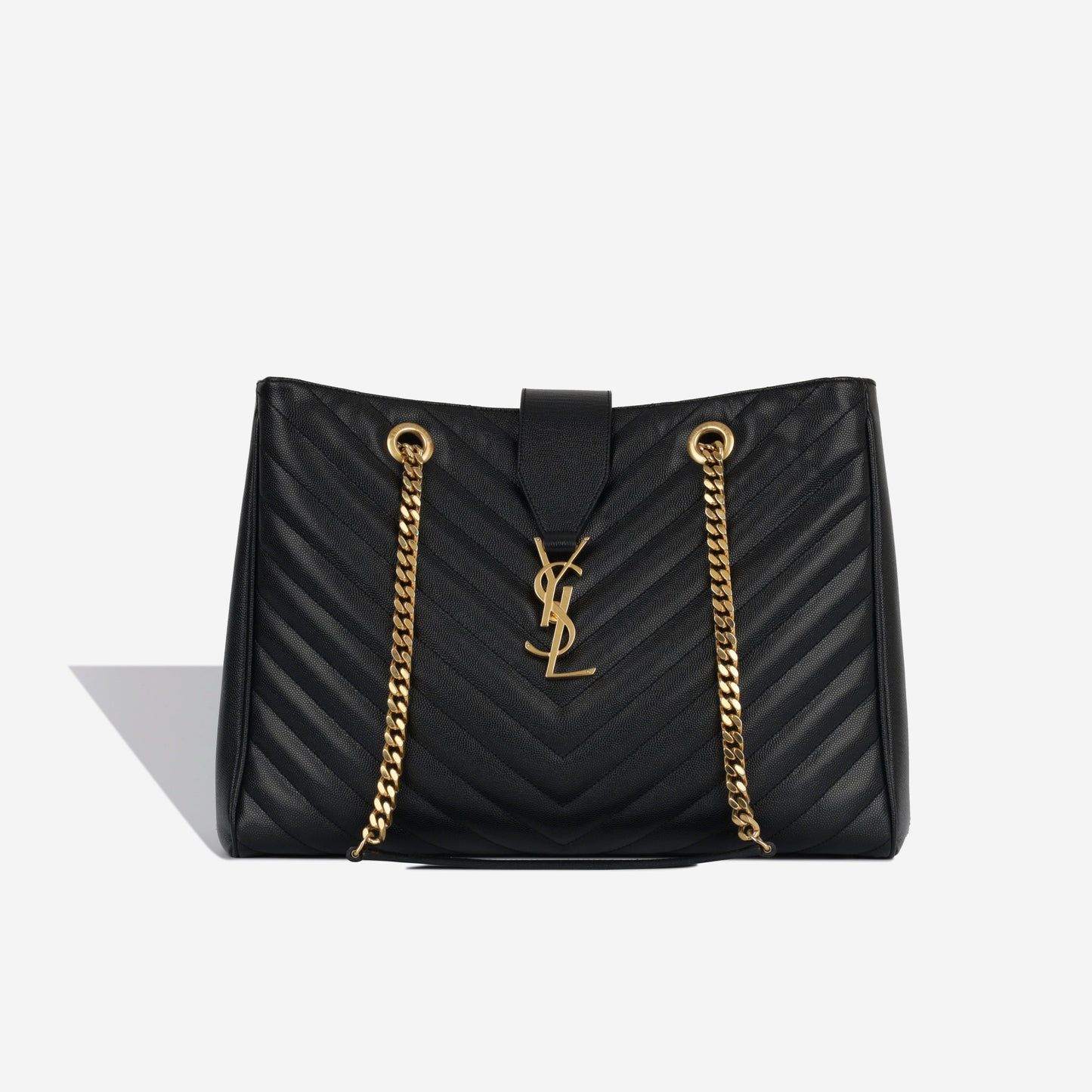 YSL Saint Laurent Cassandre Tote Bag Shoulder Bag Black Grained Ghw