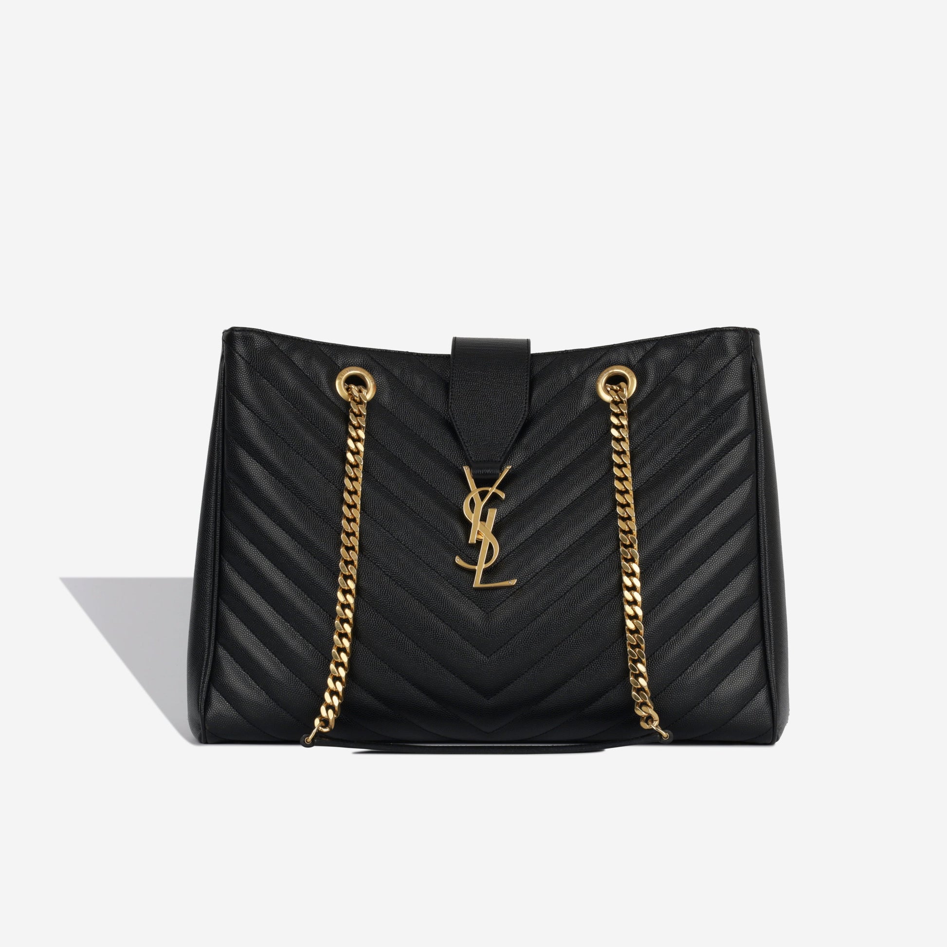 YSL Saint Laurent Cassandre Tote Bag Shoulder Bag Black Grained Ghw
