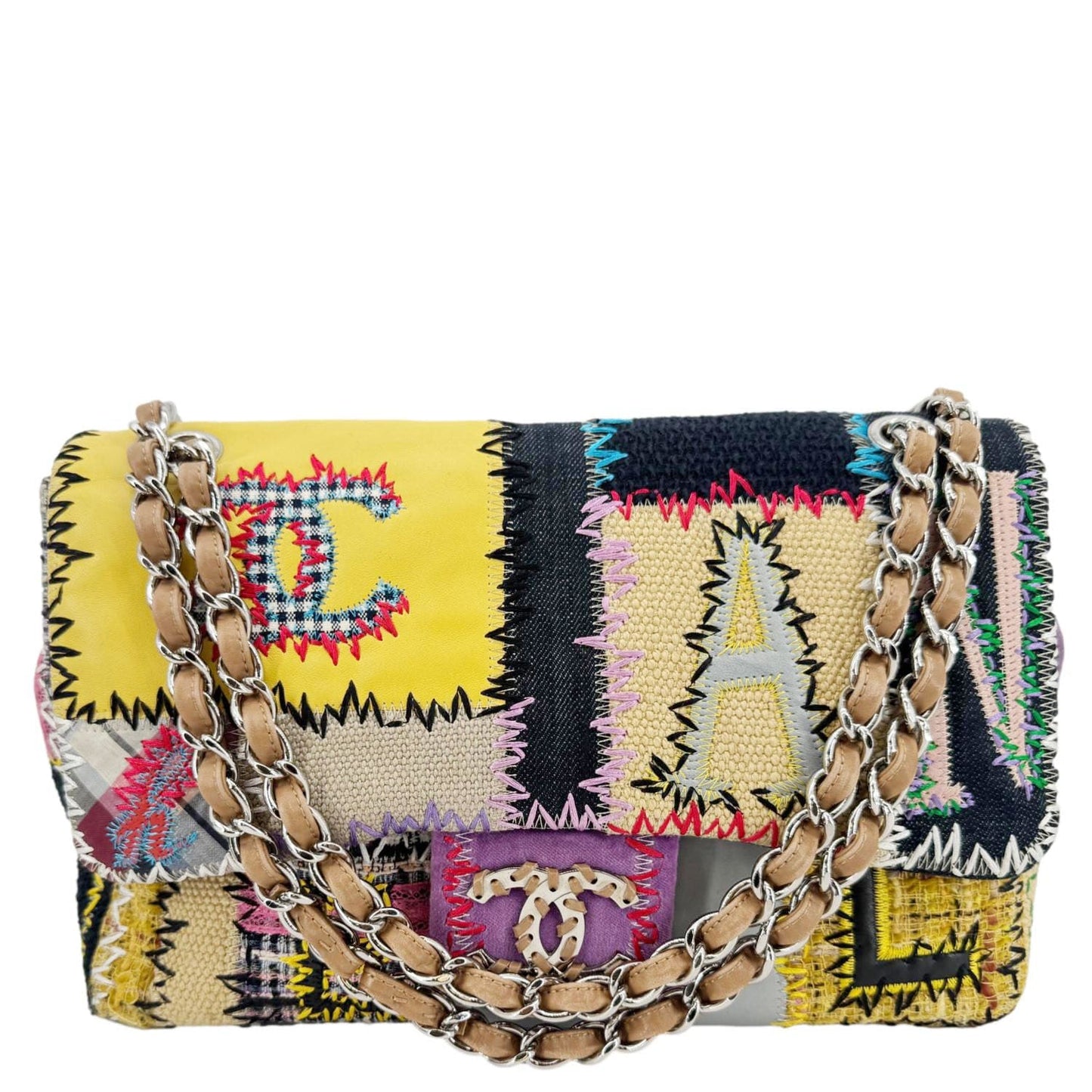 Chanel Single Flap Jumbo Patchwork Tweed Multicolor Travel Bag