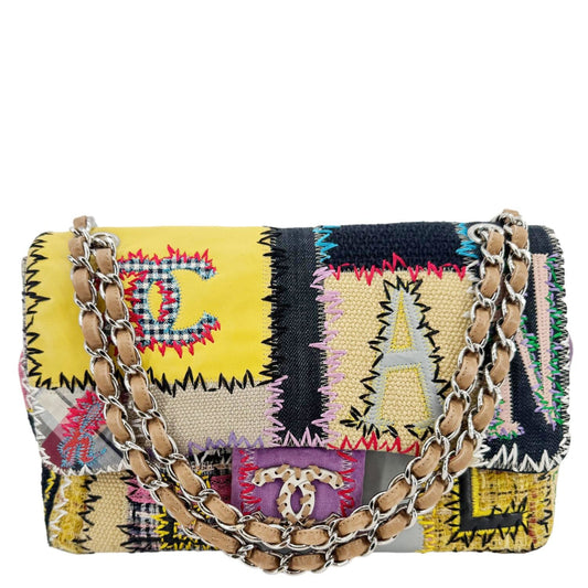 Chanel Single Flap Jumbo Patchwork Tweed Multicolor Travel Bag