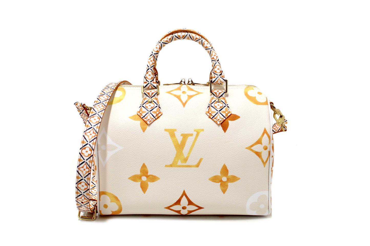NEW Louis Vuitton Limited Edition Beige/Orange Monogram Giant By The Pool 2.0 Speedy 25 Bandouliere Bag