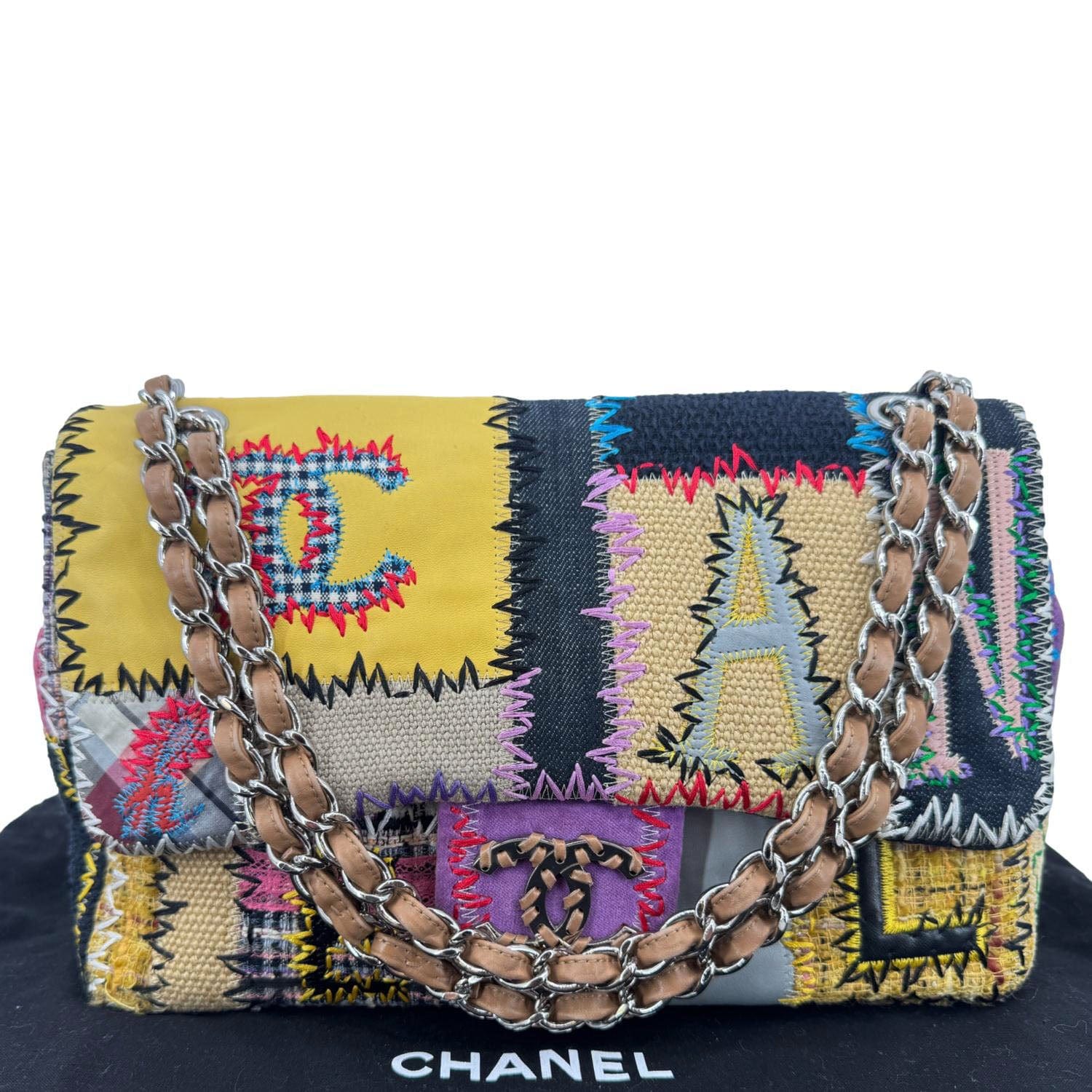 Chanel Single Flap Jumbo Patchwork Tweed Multicolor Travel Bag
