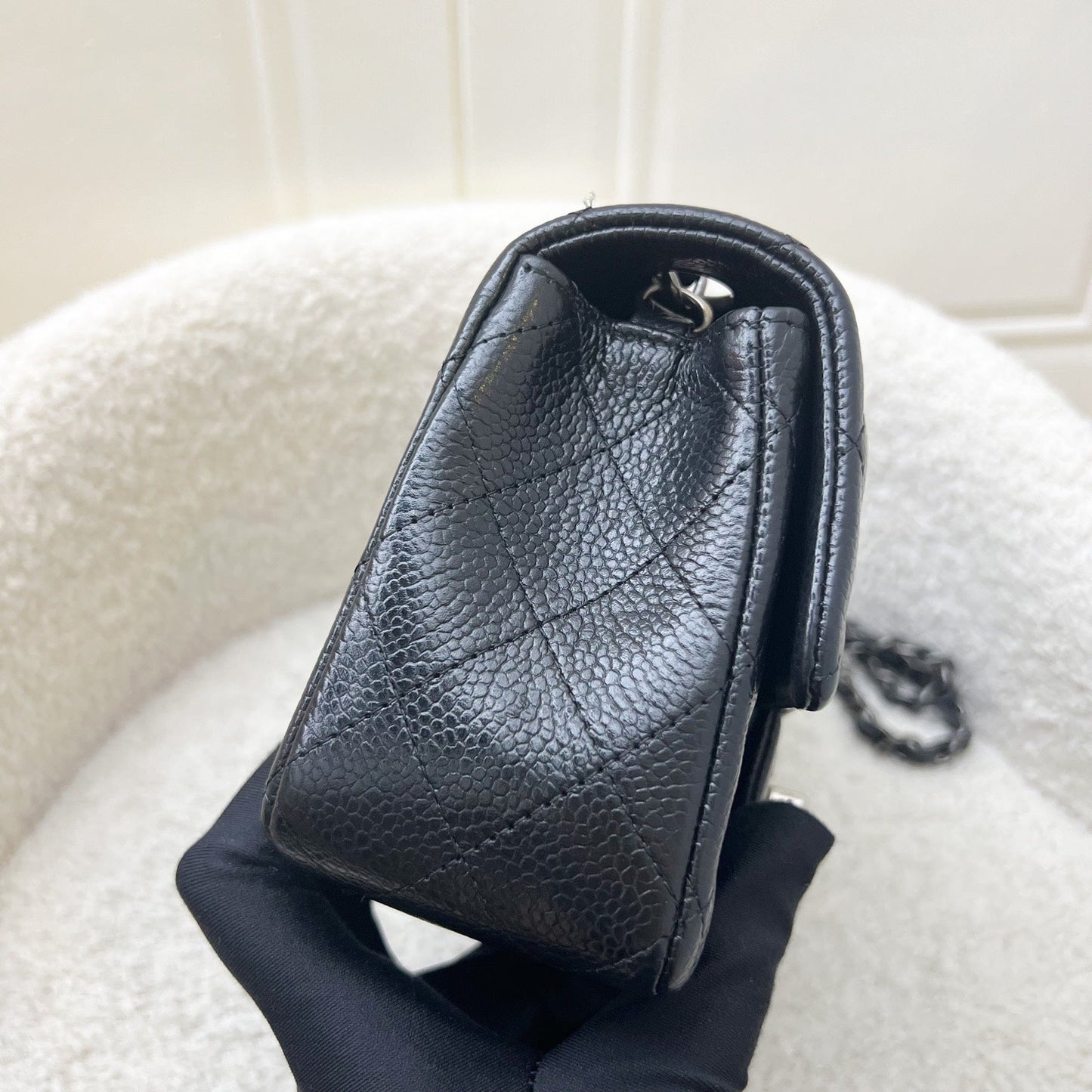 Chanel Classic Mini Rectangular Flap In Black Caviar And Rhw Bag