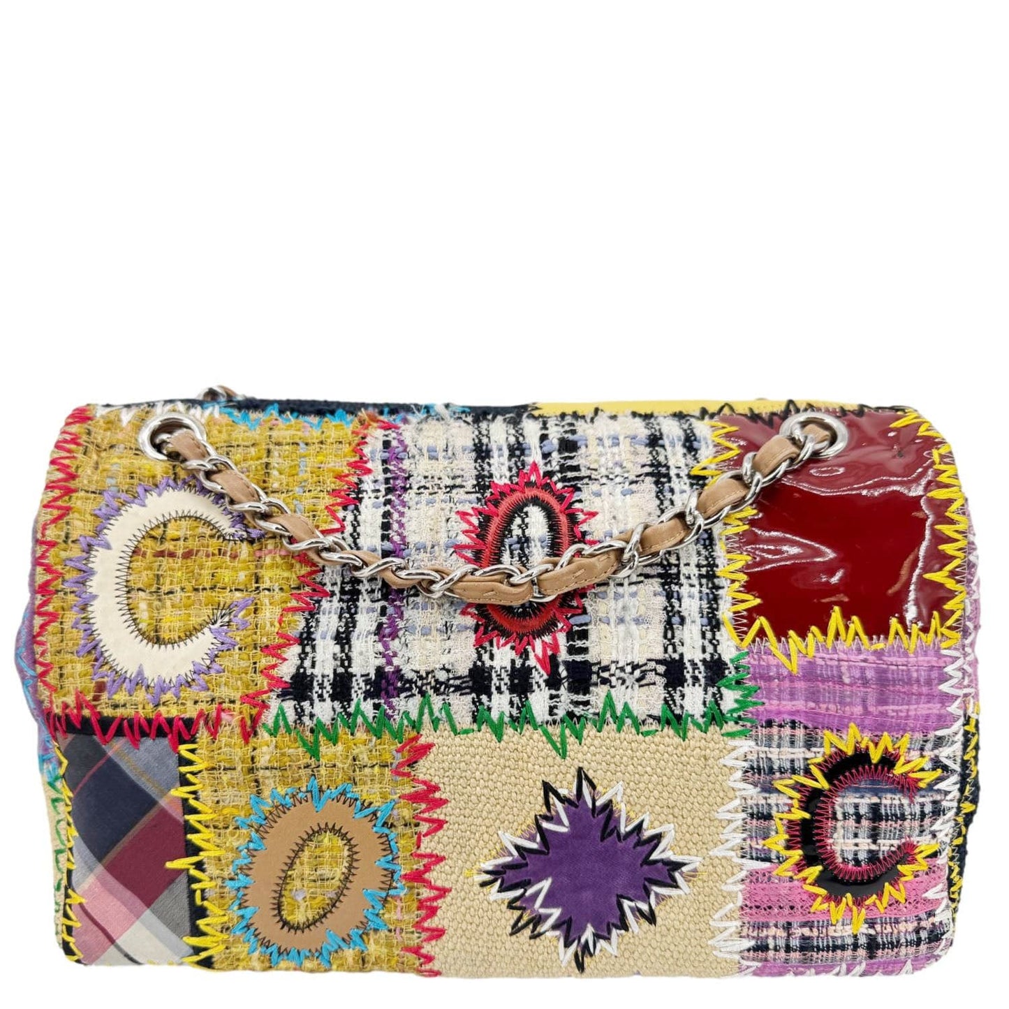 Chanel Single Flap Jumbo Patchwork Tweed Multicolor Travel Bag