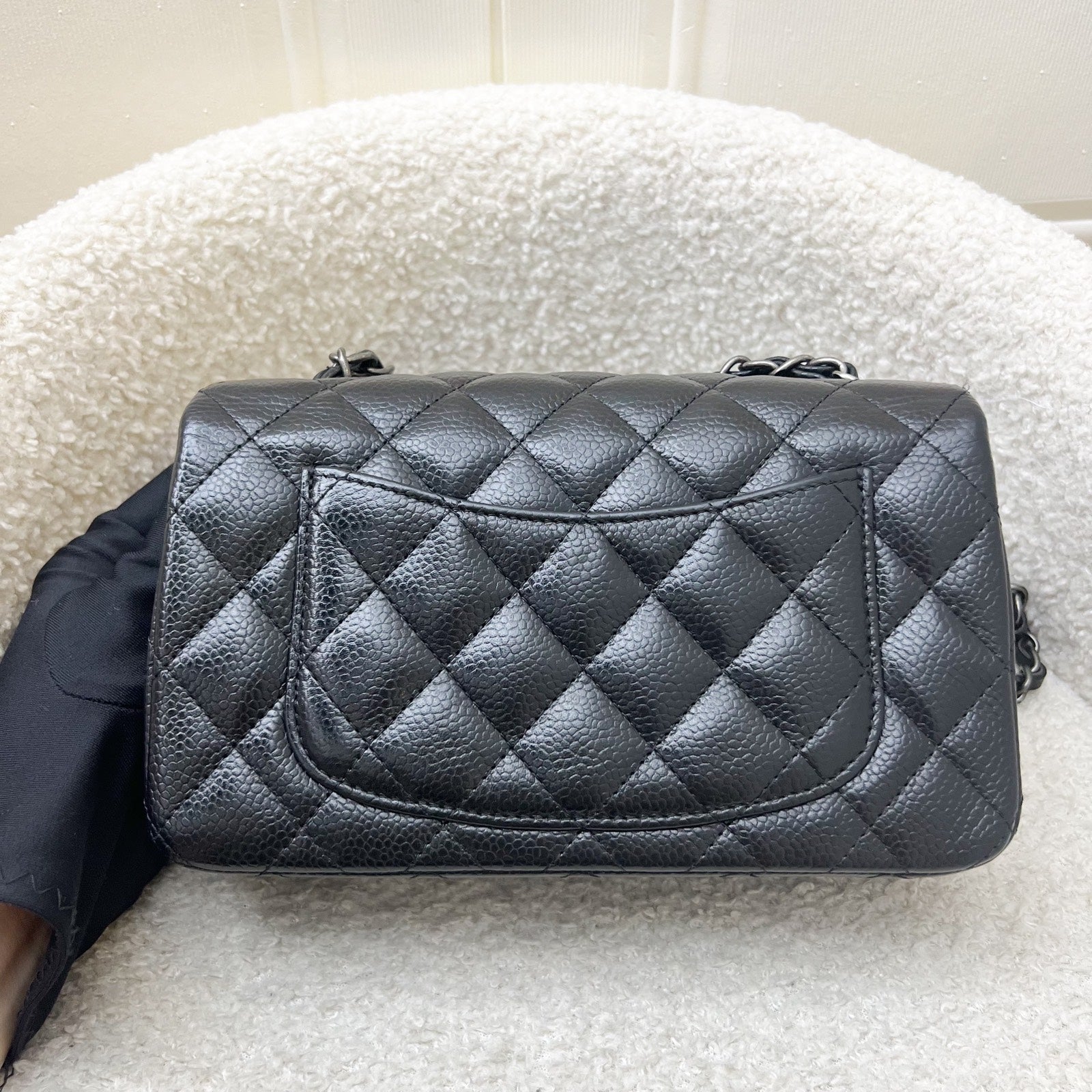 Chanel Classic Mini Rectangular Flap In Black Caviar And Rhw Bag