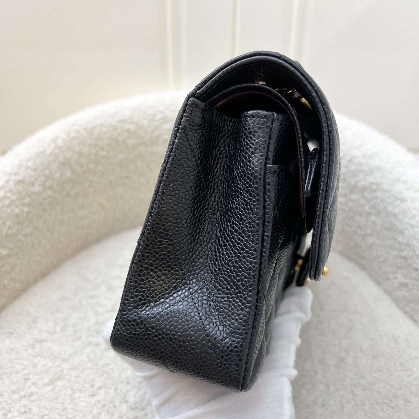 Chanel Small Classic Flap CF in Black Caviar and GHW (Model: A01113)