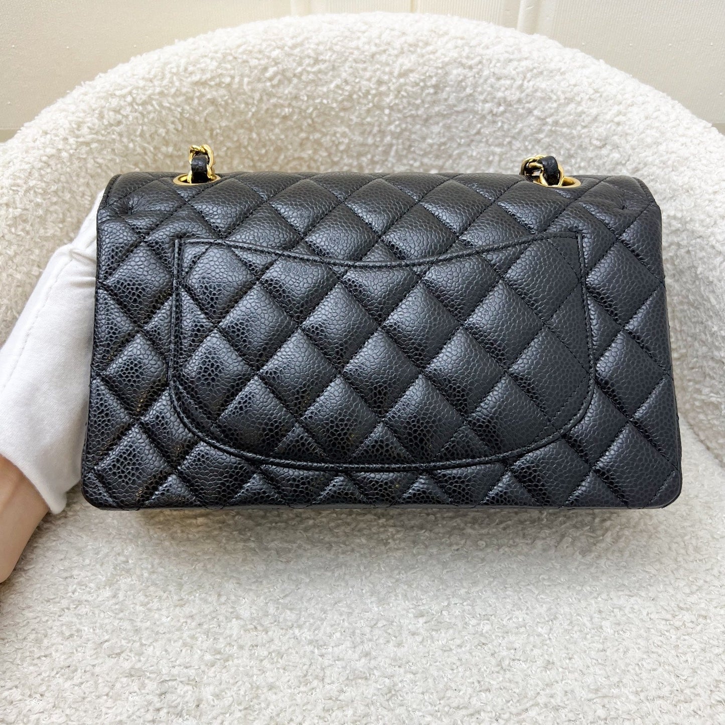 Chanel Small Classic Flap CF in Black Caviar and GHW (Model: A01113)