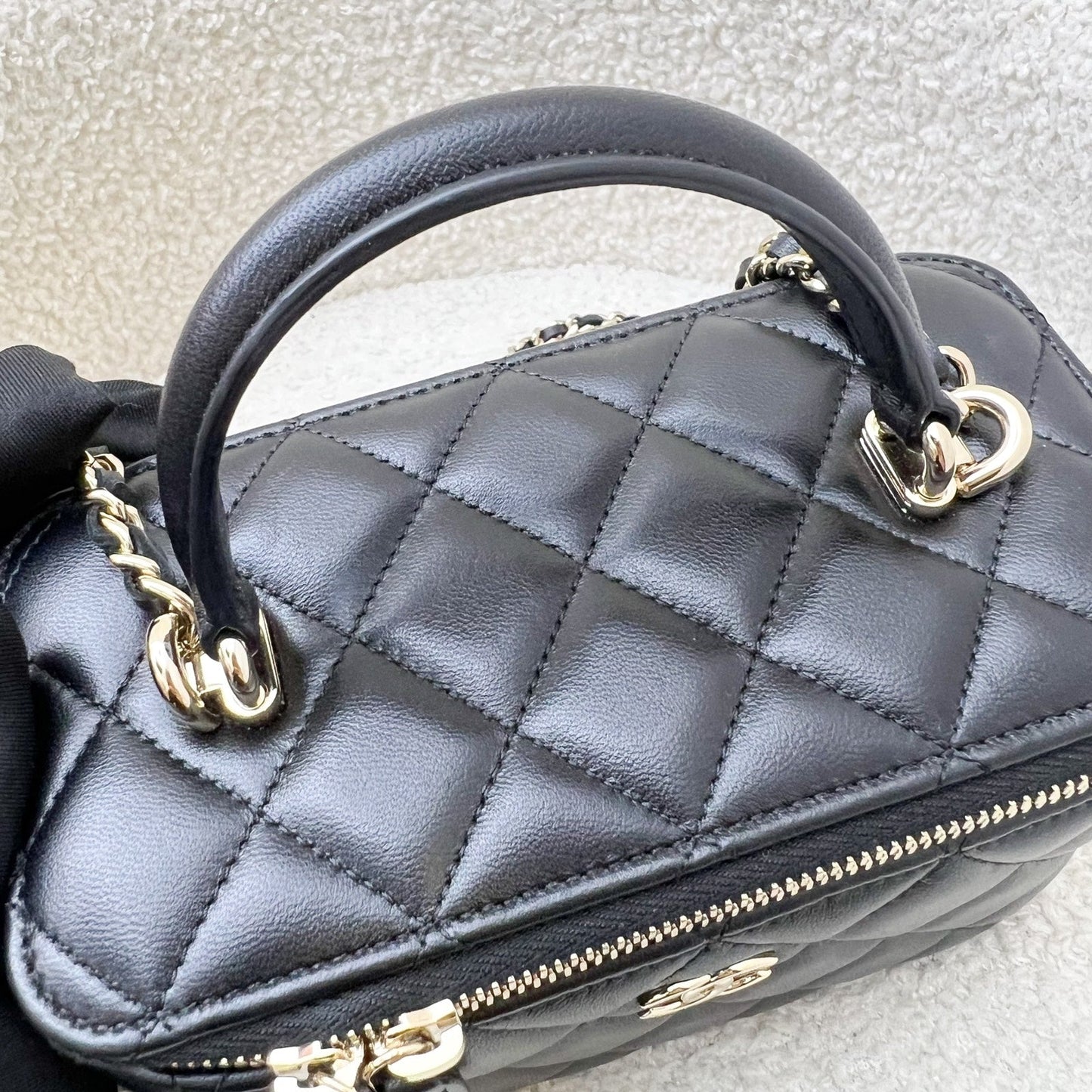 Chanel Top Handle Small Vanity in Black Lambskin and LGHW (Model: AP2199)