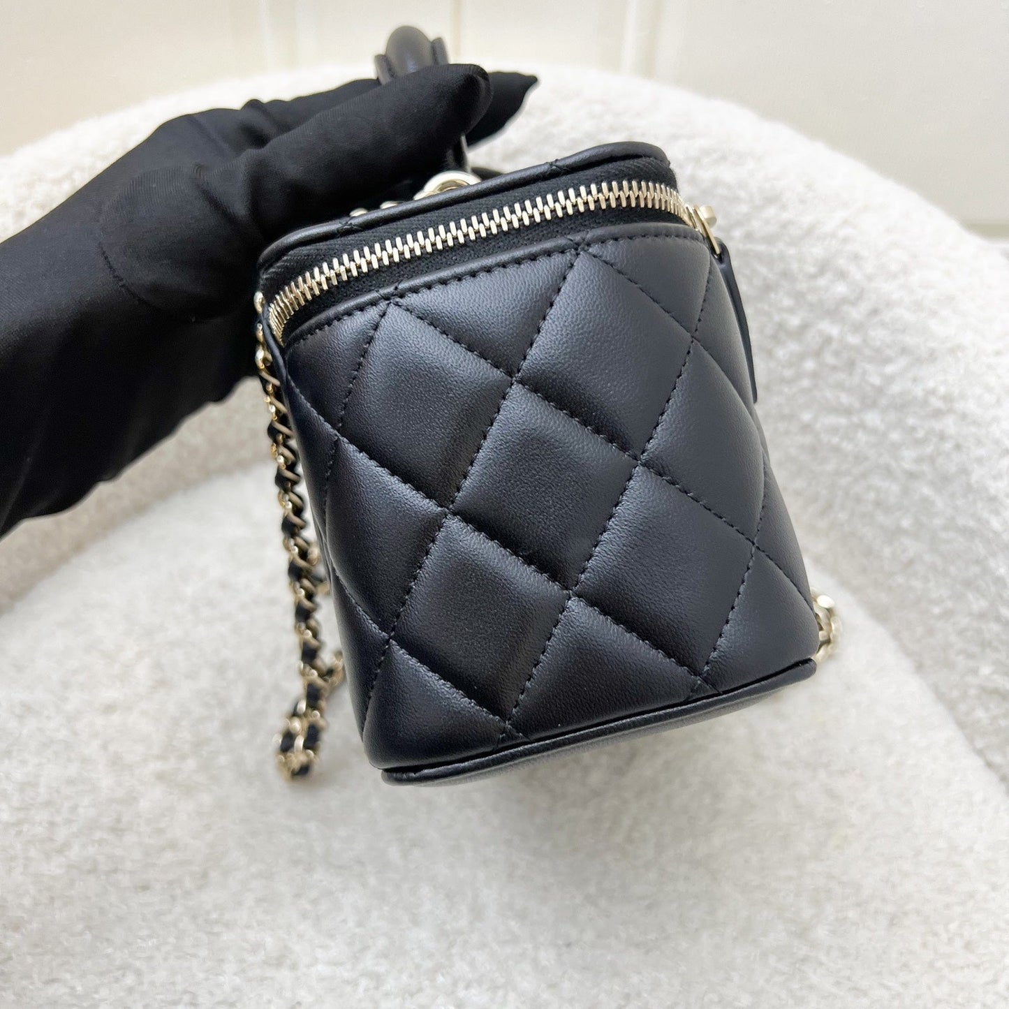 Chanel Top Handle Small Vanity in Black Lambskin and LGHW (Model: AP2199)
