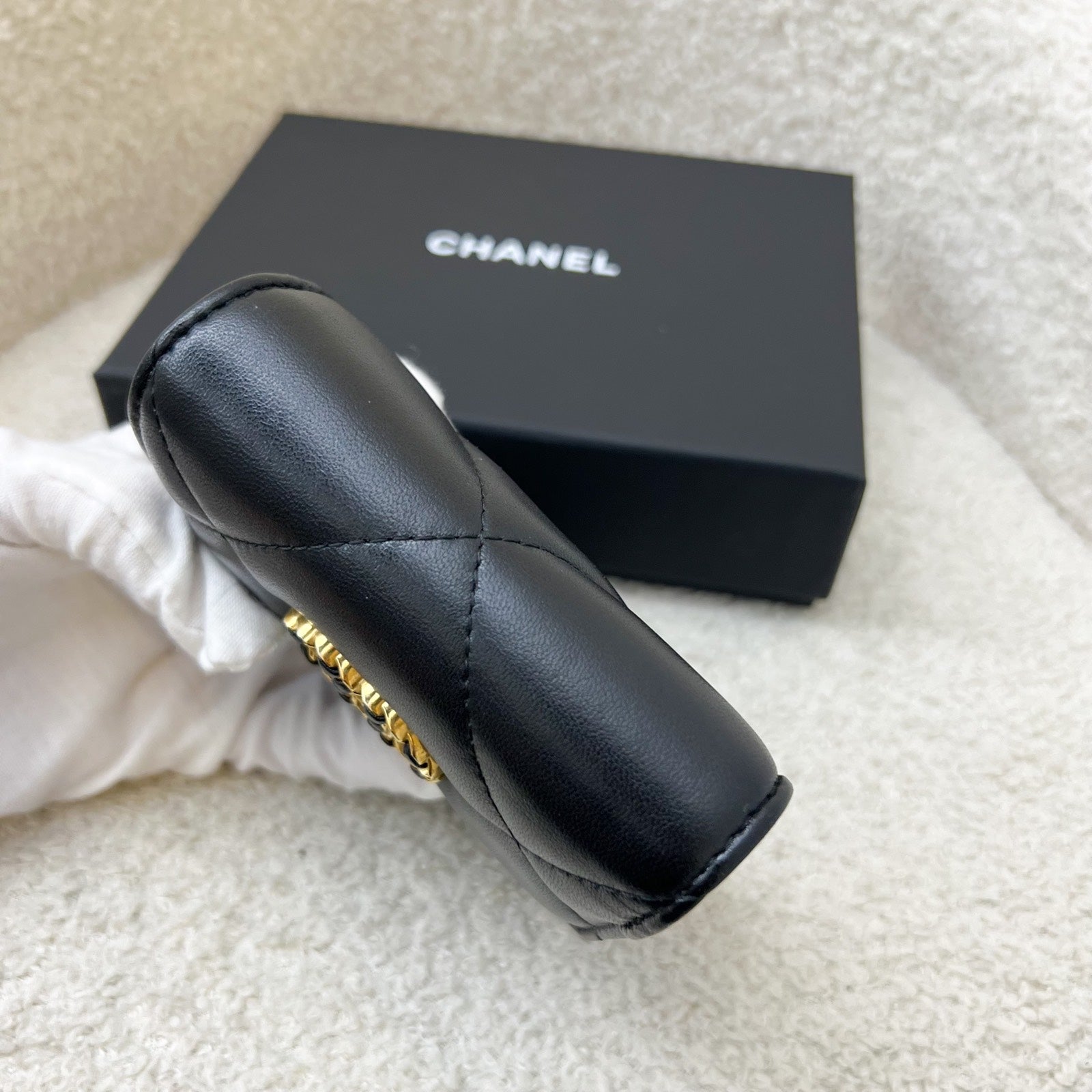 Chanel 19 Compact Trifold Wallet in Black Lambskin and Aghw Handbag