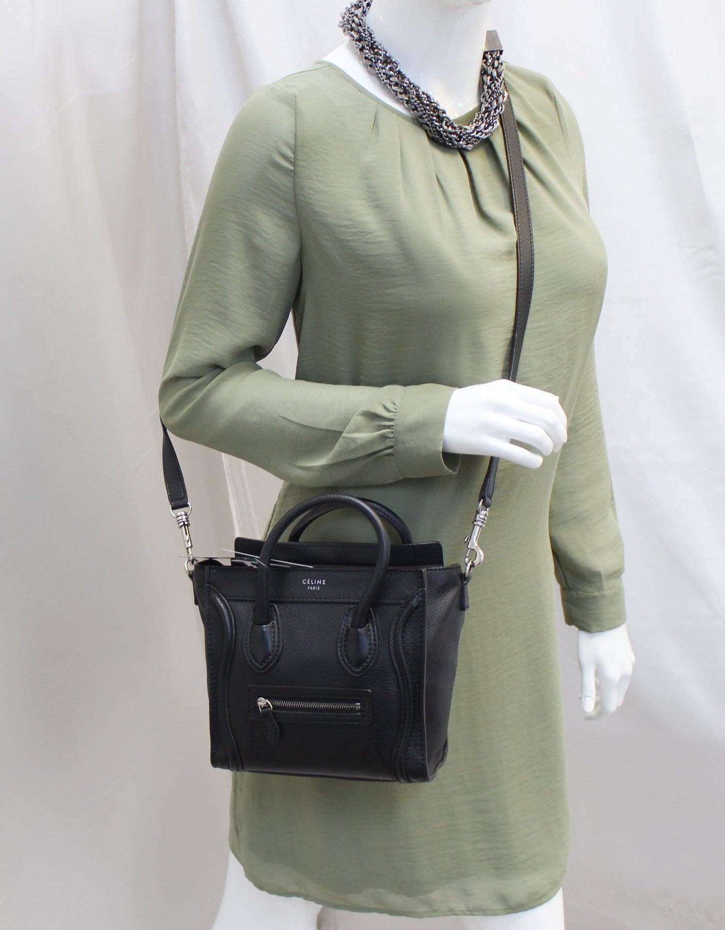 Nano Luggage Shoulder Bag Leather Black