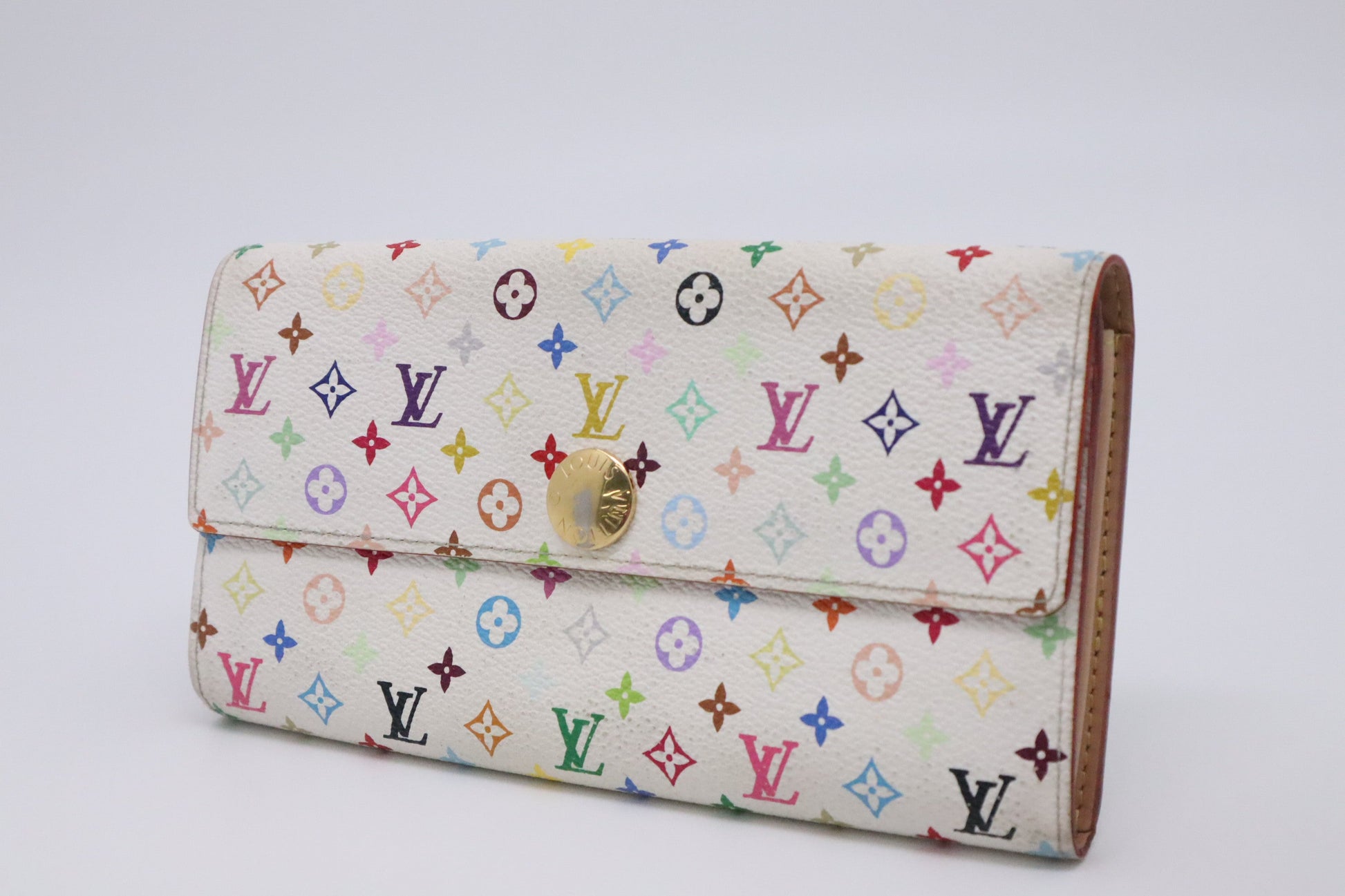Louis Vuitton Portefeuille Sarah Monogram Multicolor White Canvas Wallet Case