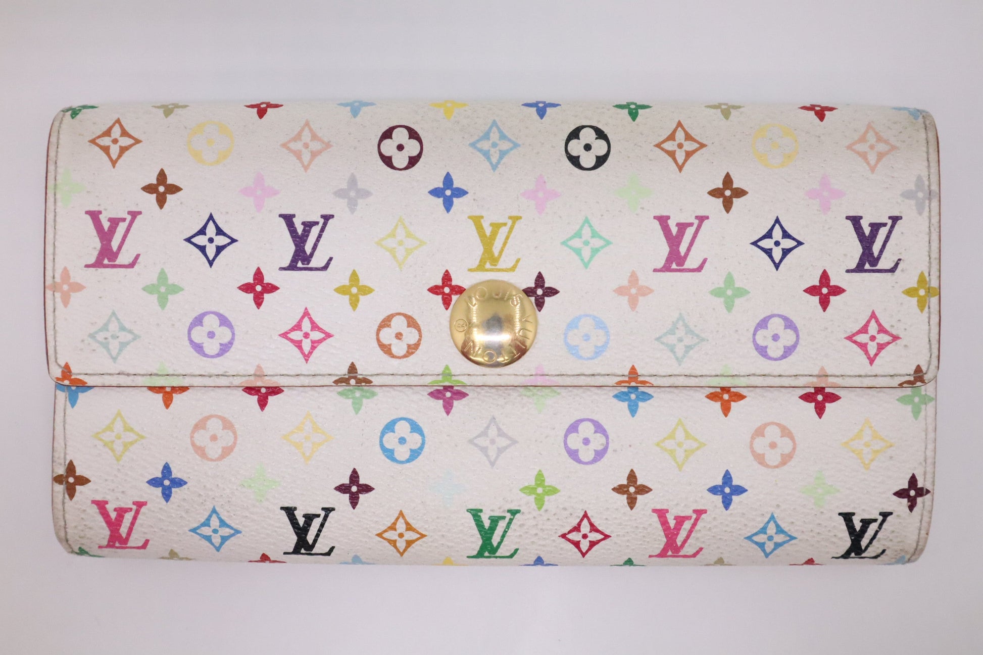 Louis Vuitton Portefeuille Sarah Monogram Multicolor White Canvas Wallet Case