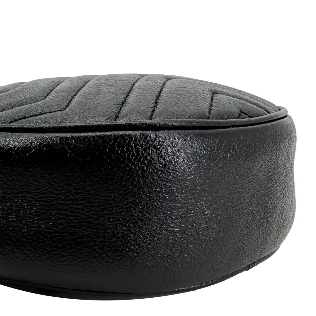 GUCCI GG Marmont Mini Round Leather Crossbody Bag Black 550154