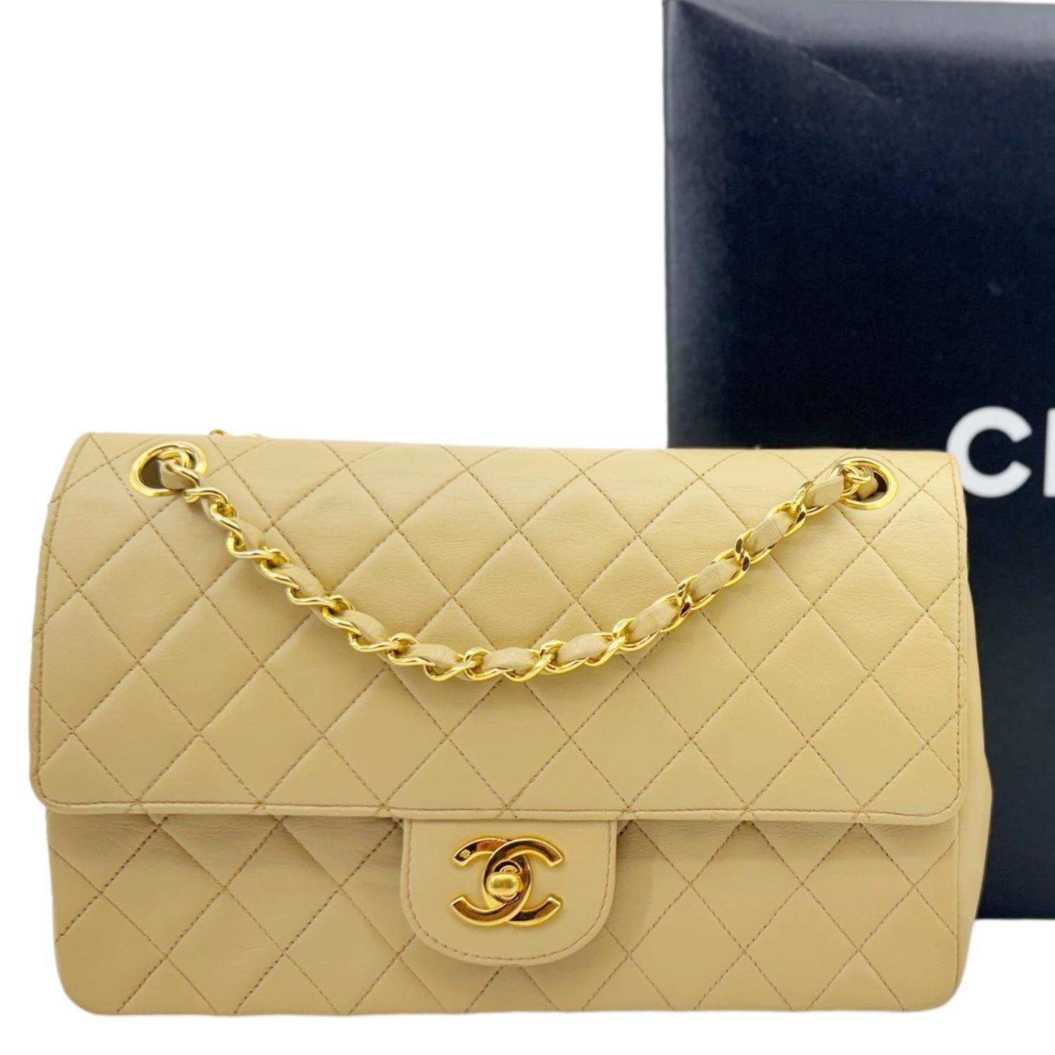 Chanel Classic Double Flap Quilted Leather Beige Travel Bag Missing Code