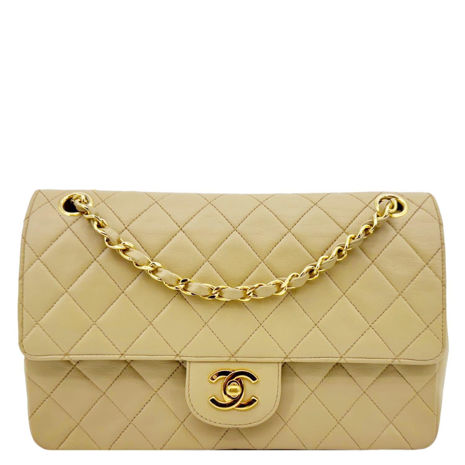 Chanel Classic Double Flap Quilted Leather Beige Travel Bag Missing Code