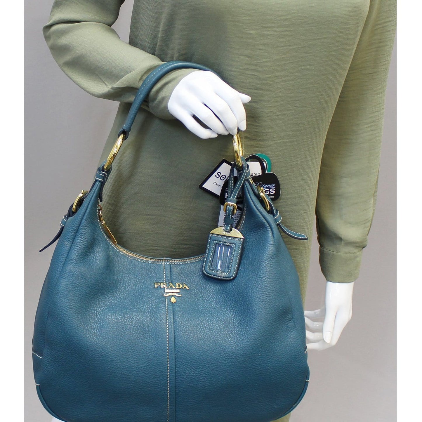 Sughero Vitello Daino Zip Top Hobo Bag Leather Blue Travel Bag