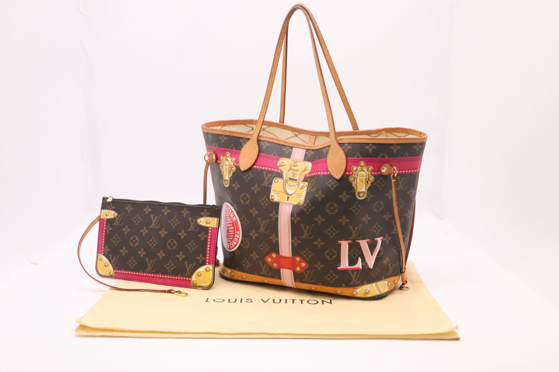 Louis Vuitton Neverfull MM Summer Trunk Monogram Canvas Tote Bag