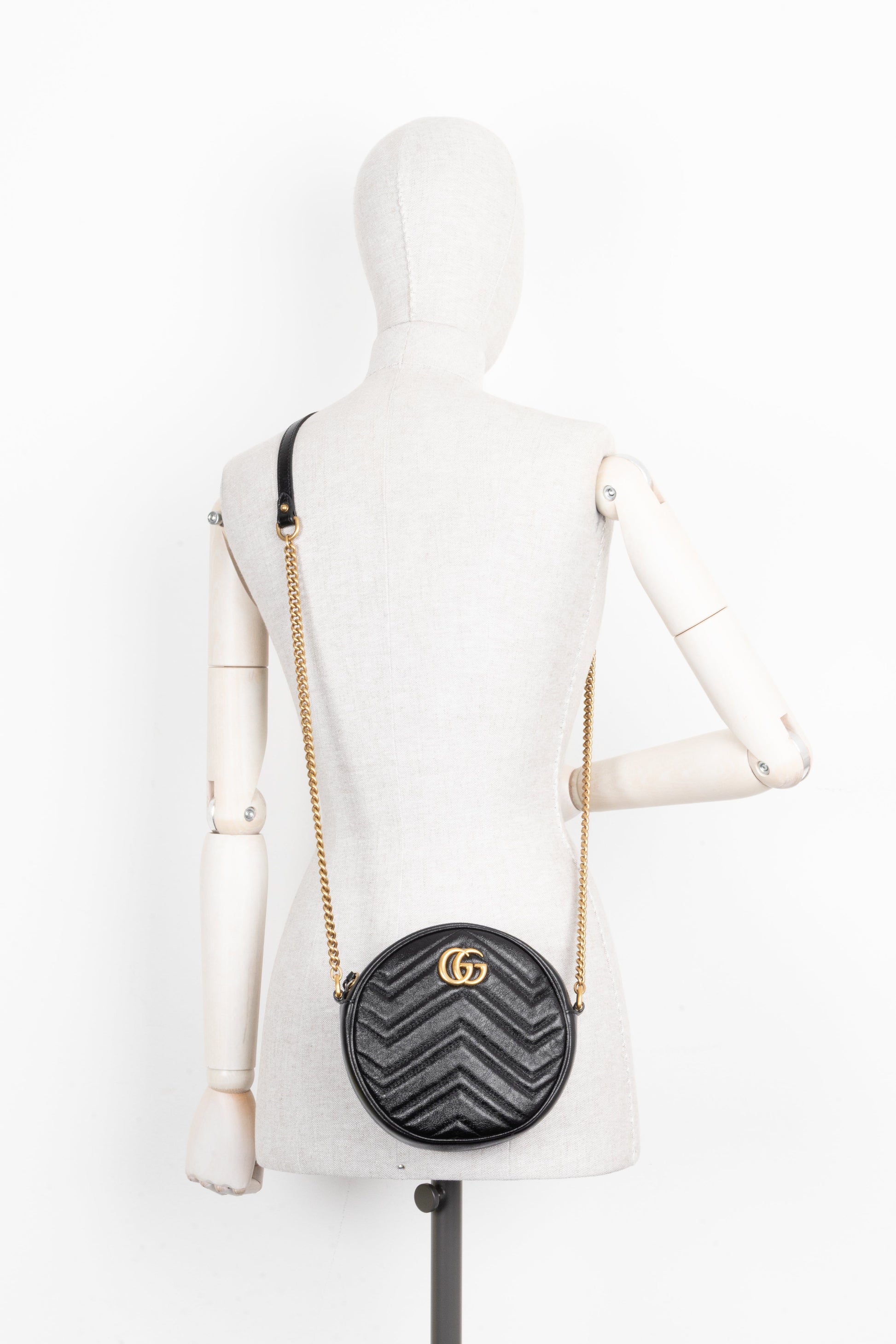 GUCCI Marmont Round Crossbody Bag Leather Black