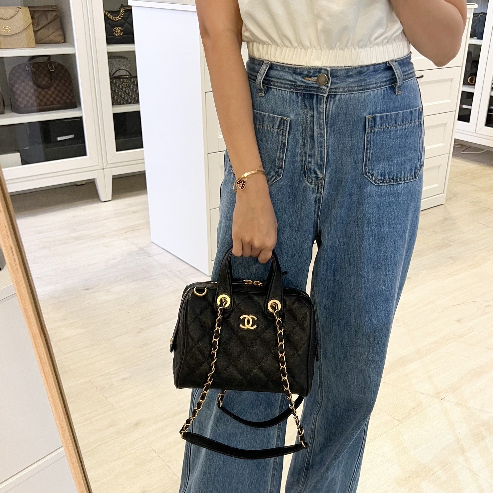 Chanel 25A Small Bowling Bag in Black Caviar and Aghw ( )