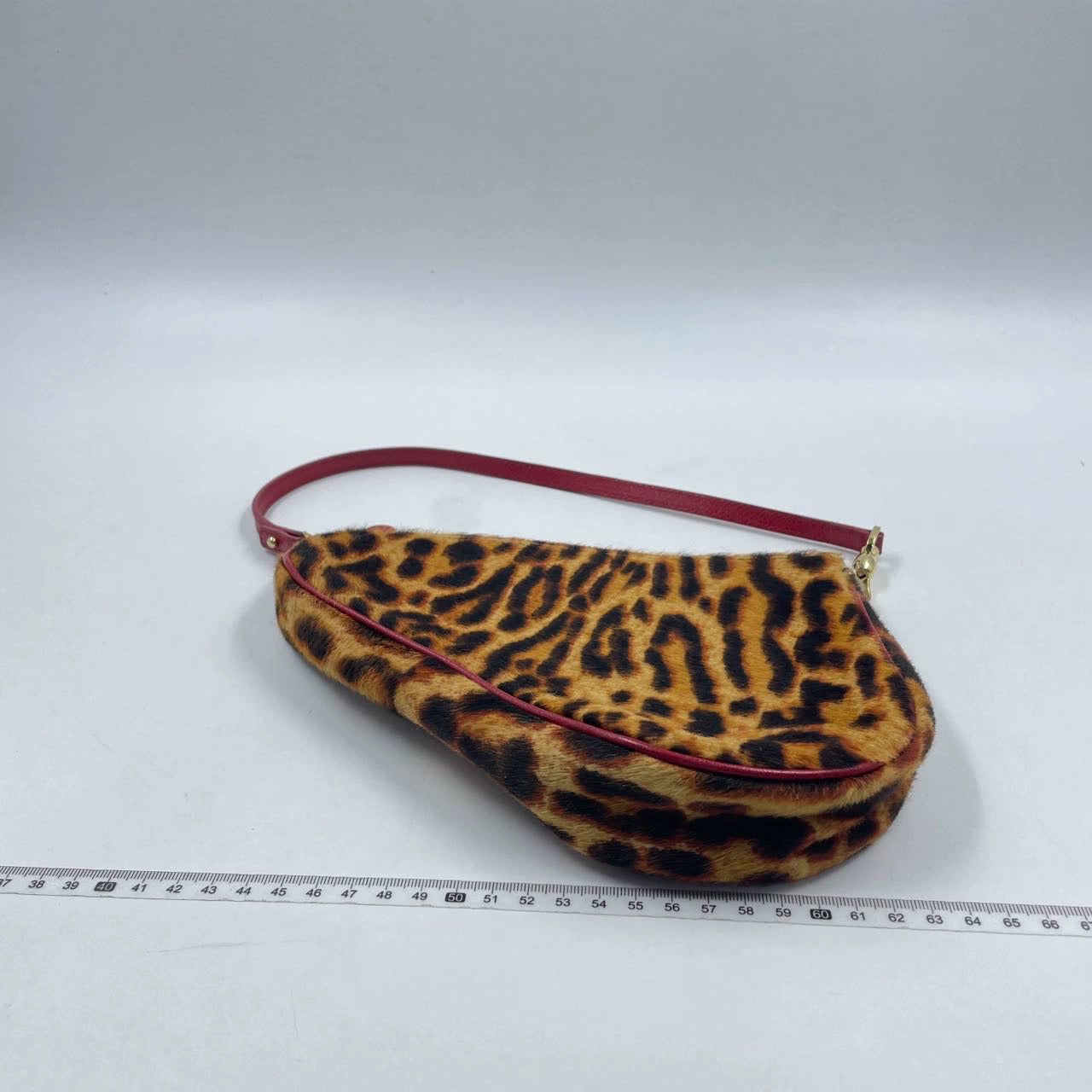 Dior Saddle Classic Leopard Print Ponyhair Calfskin Strap Leather Red Travel Bag