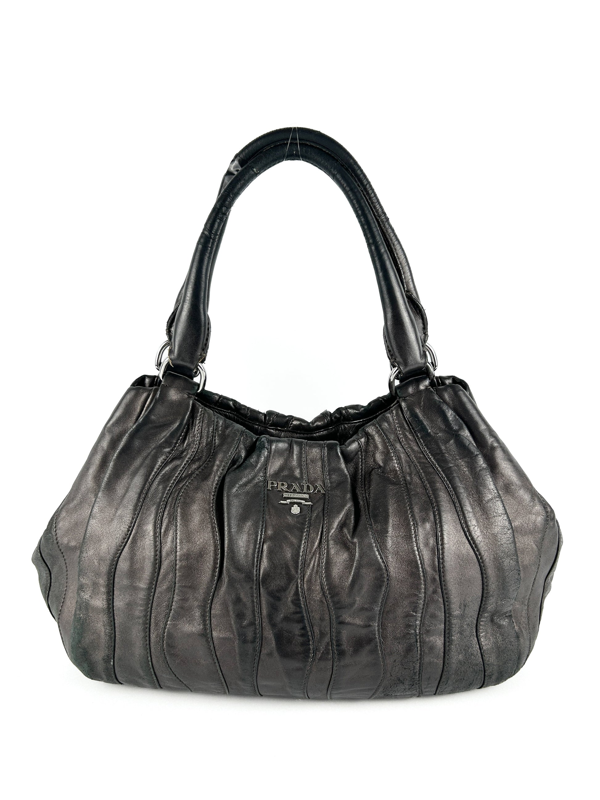 Prada Hobo Bag Tessuto Nappa Waves Dark 2000s Brown