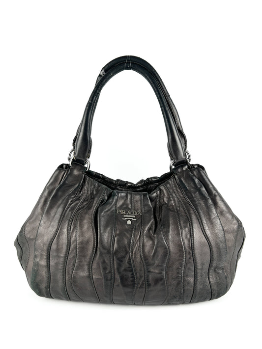 Prada Hobo Bag Tessuto Nappa Waves Dark 2000s Brown