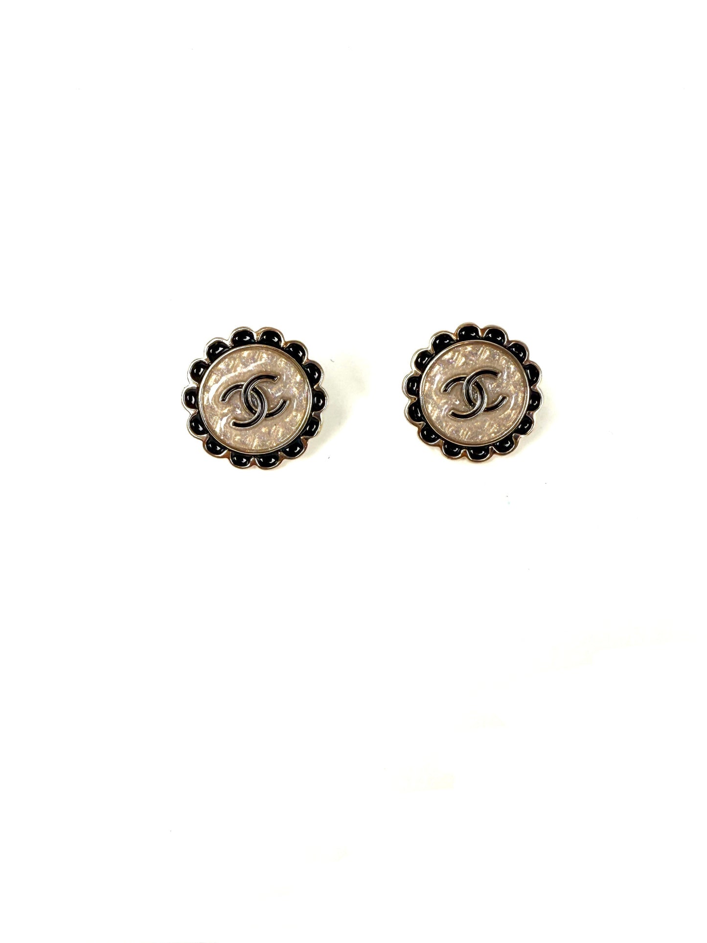 Chanel Gold Tone Cc Logo Stud Flower Button Earrings