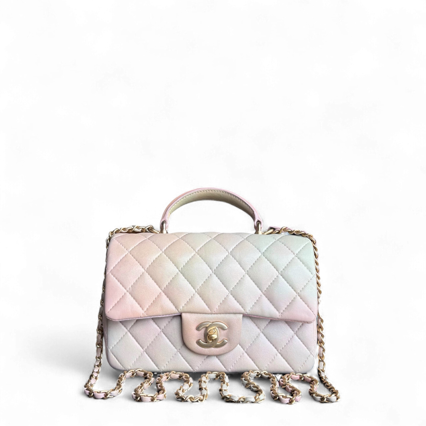 Chanel Classic Flap Top Handle - Lambskin Ombre Quilted Gold Mini Bag Mini 6