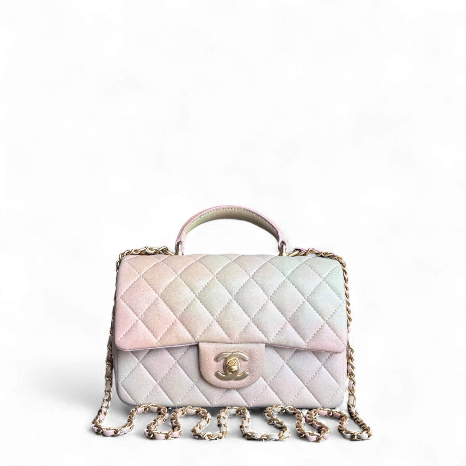 Chanel Classic Flap Top Handle - Lambskin Ombre Quilted Gold Mini Bag Mini 6