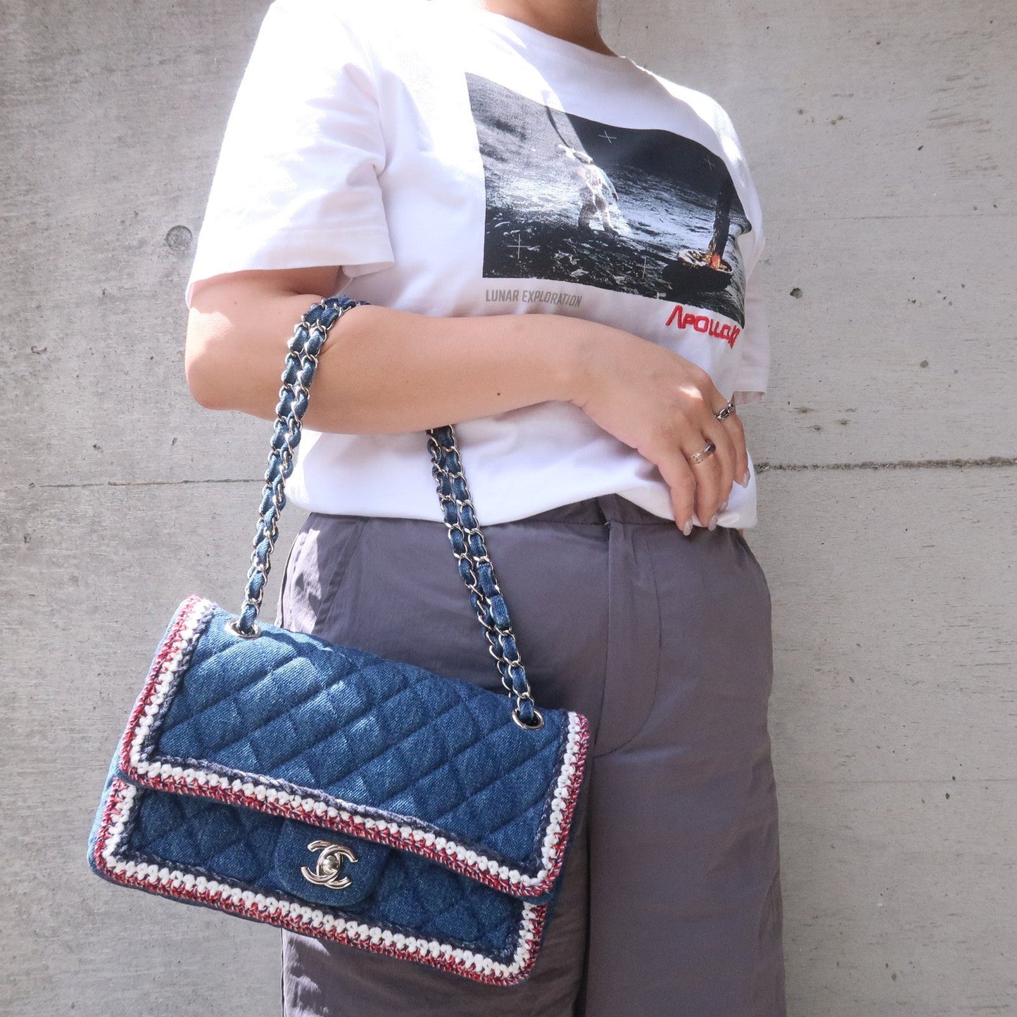 Chanel Matelasse Denim Leather Chain Shoulder Bag Blue A57698