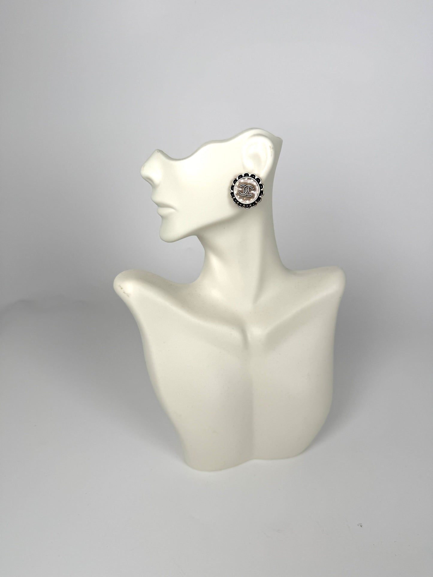 Chanel Gold Tone Cc Logo Stud Flower Button Earrings