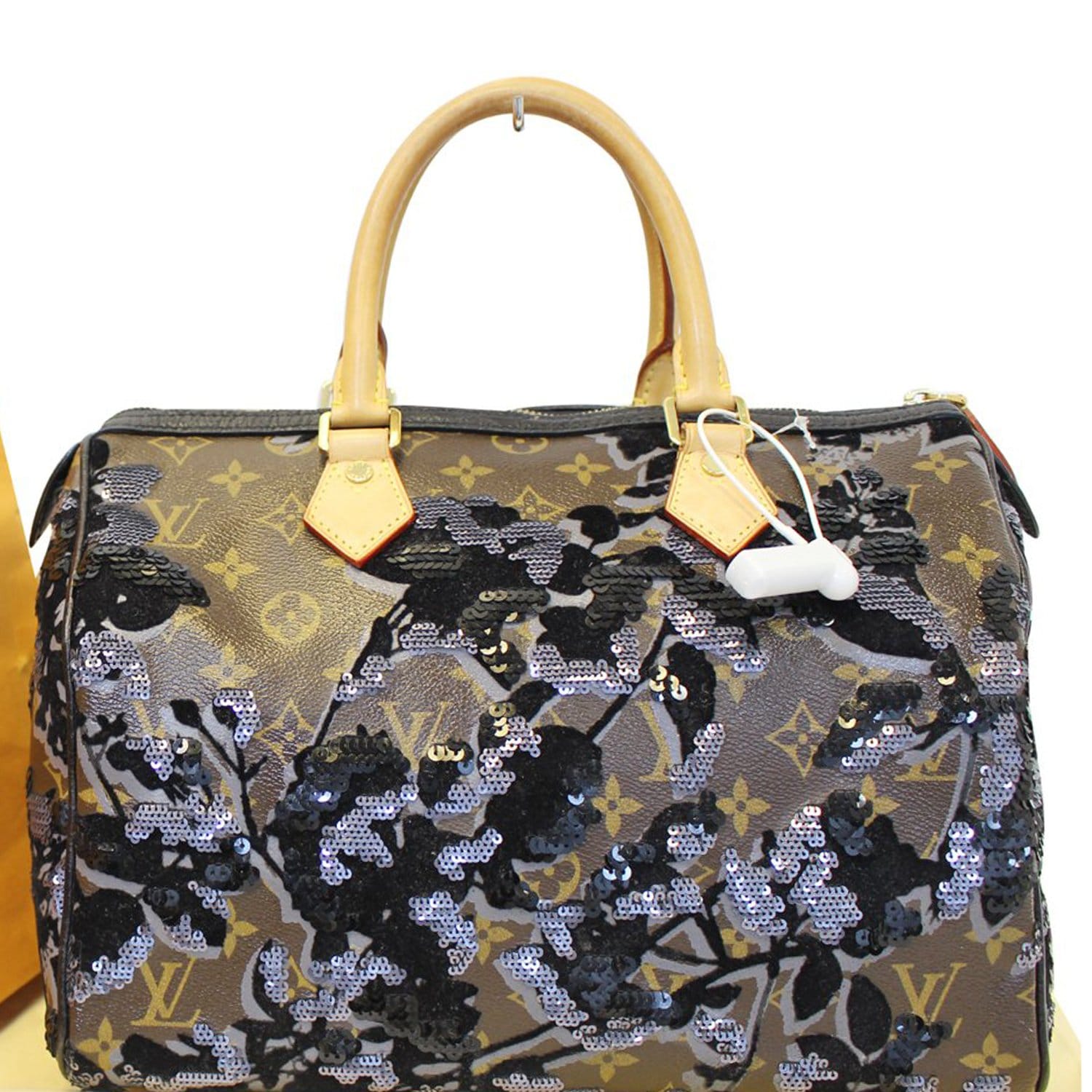 Louis Speedy Fleur De Jais Sequins Satchel Monogram Travel Bag