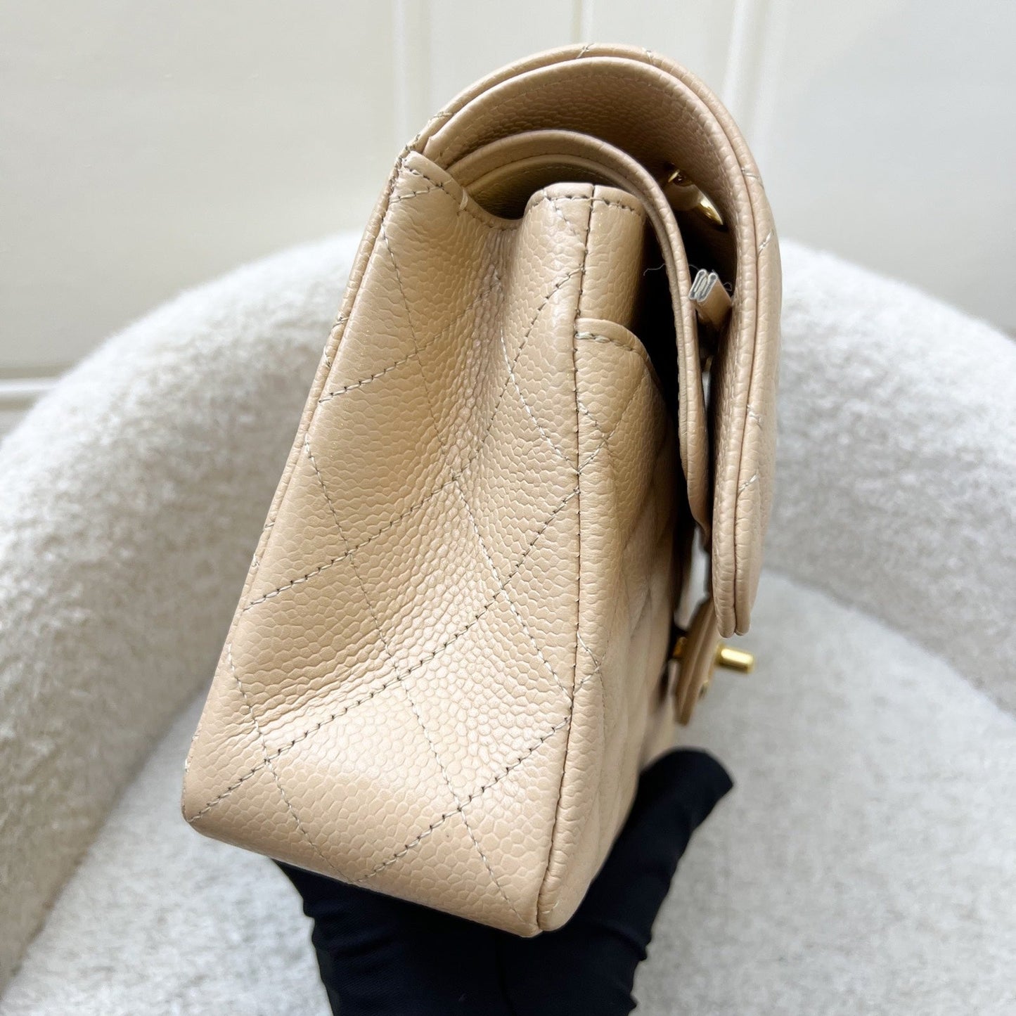 [Original Receipt - 2020] Chanel Small Classic Flap CF in Beige Caviar and GHW