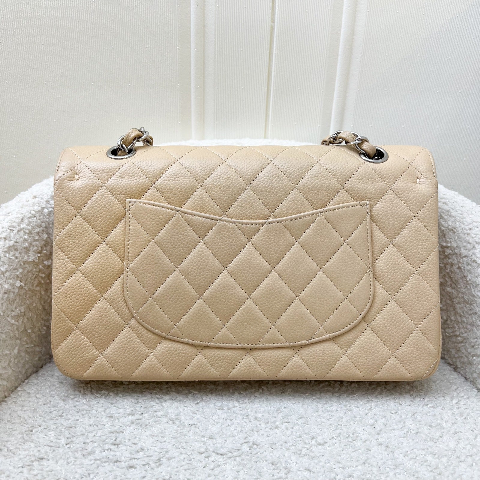 Chanel Medium Classic Flap Cf in Beige Caviar and Shw Handbag